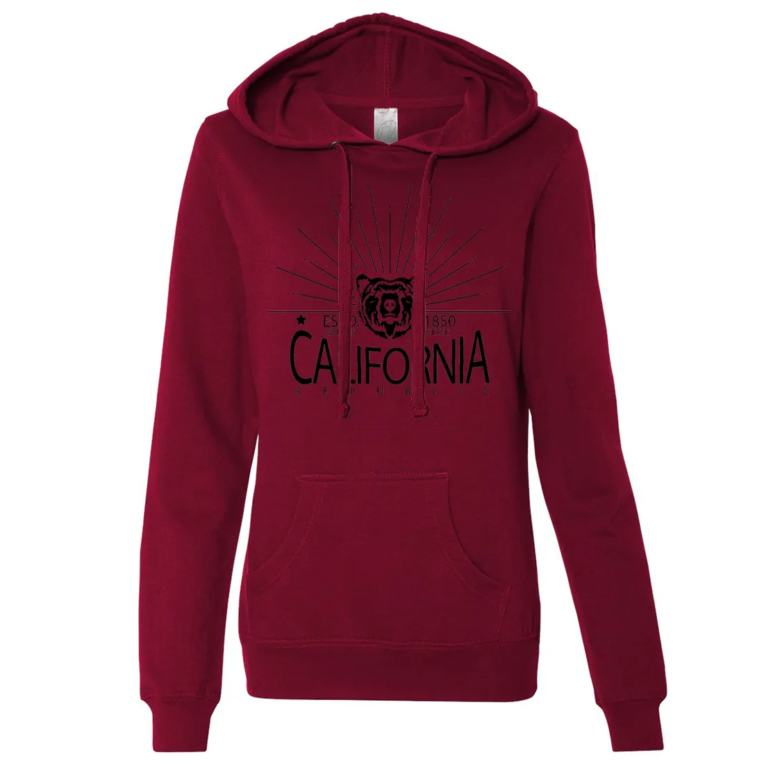 California Golden State Black Print Ladies Lightweight Fitted Hoodie