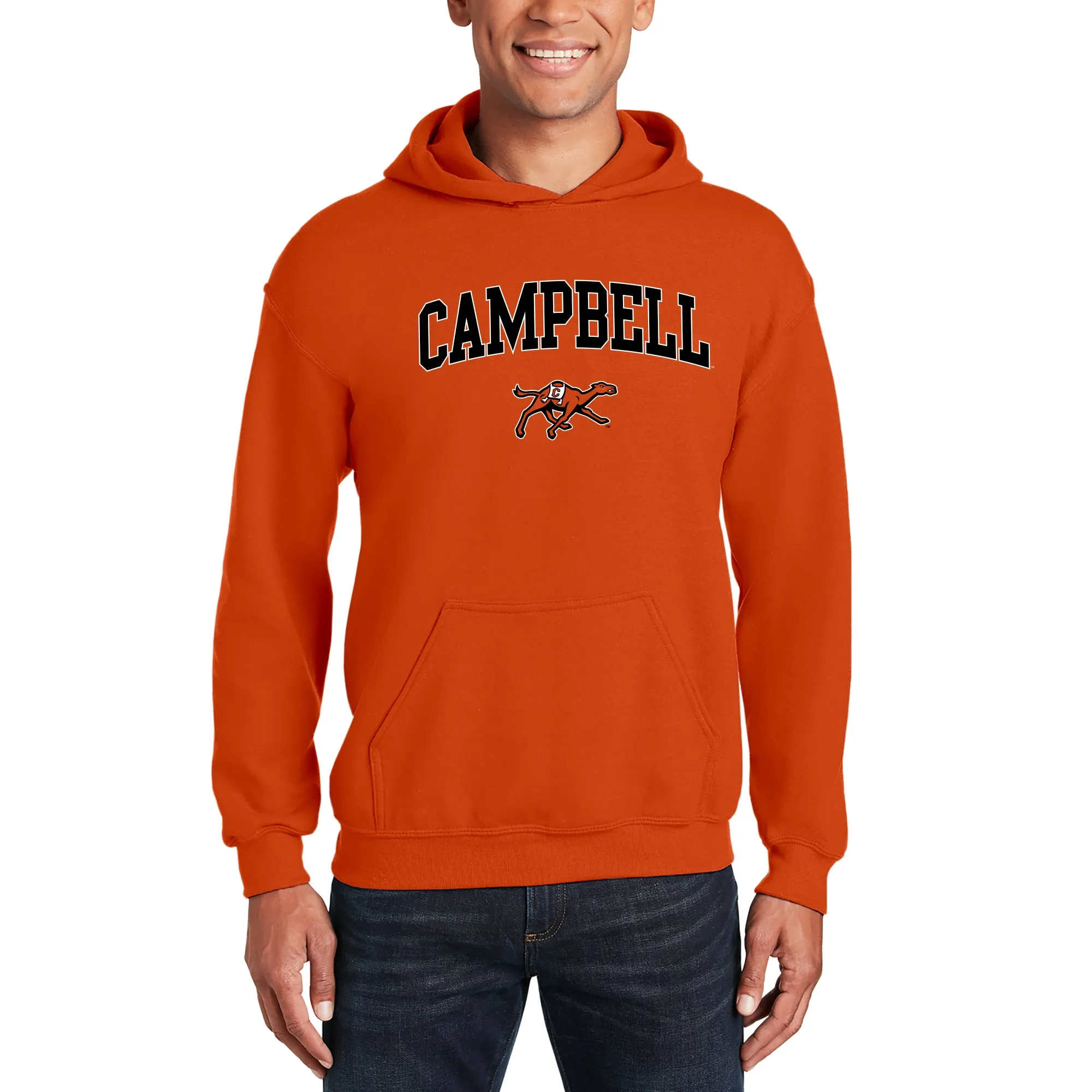 Campbell University Fighting Camels Arch Logo Heavy Cotton Blend Hoodie  - Orange