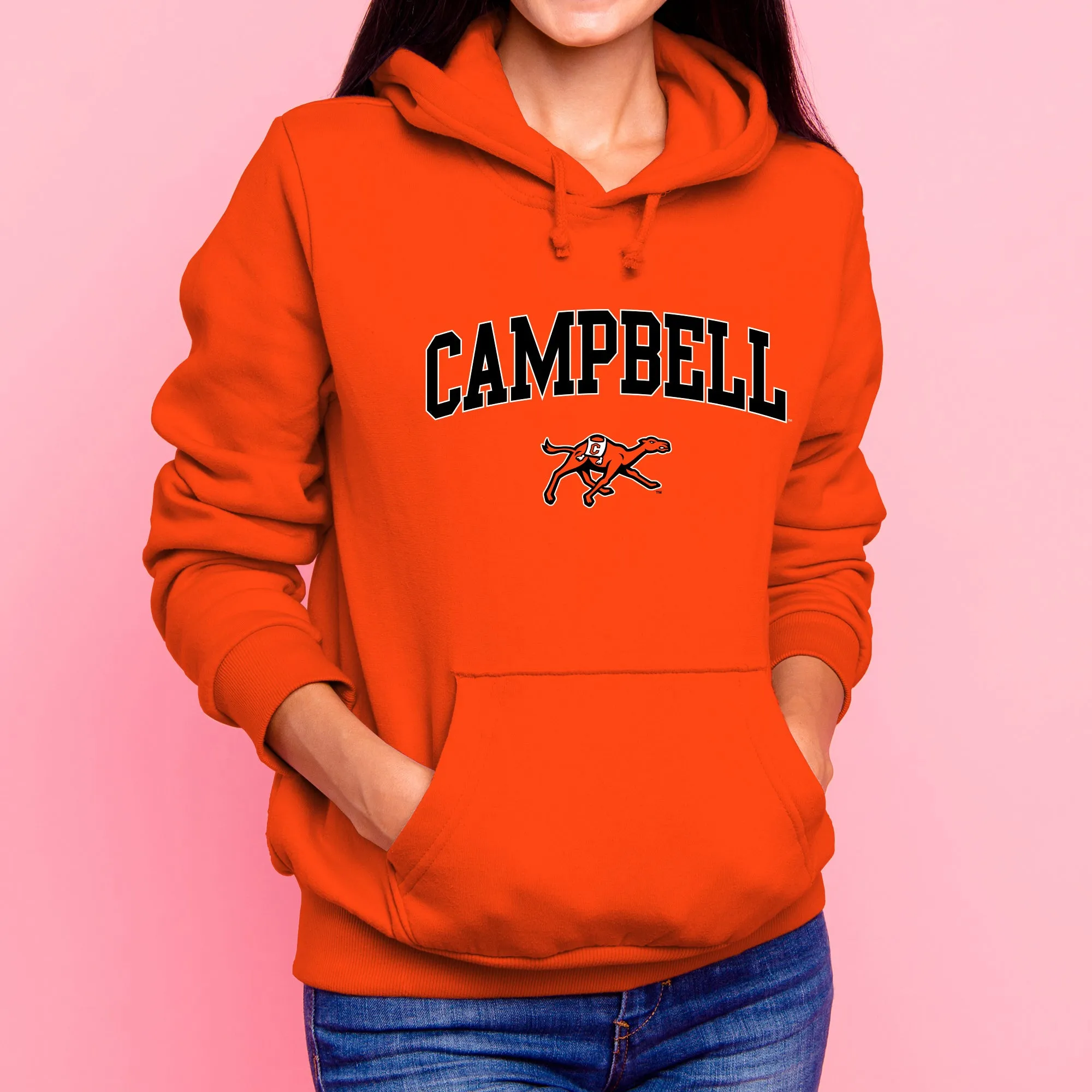 Campbell University Fighting Camels Arch Logo Heavy Cotton Blend Hoodie  - Orange