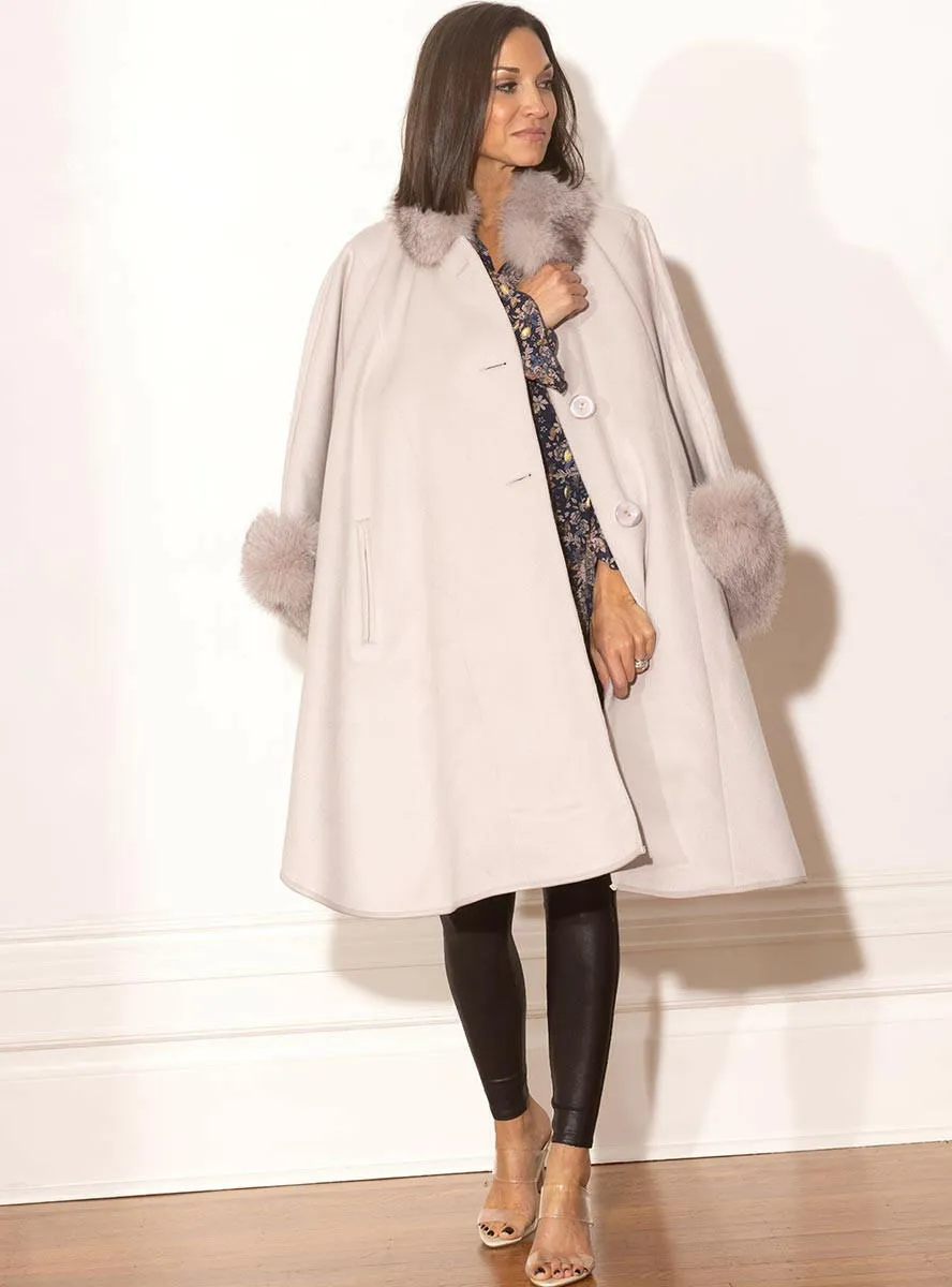 Cashmere & Wool Blend Cape with Fox Fur