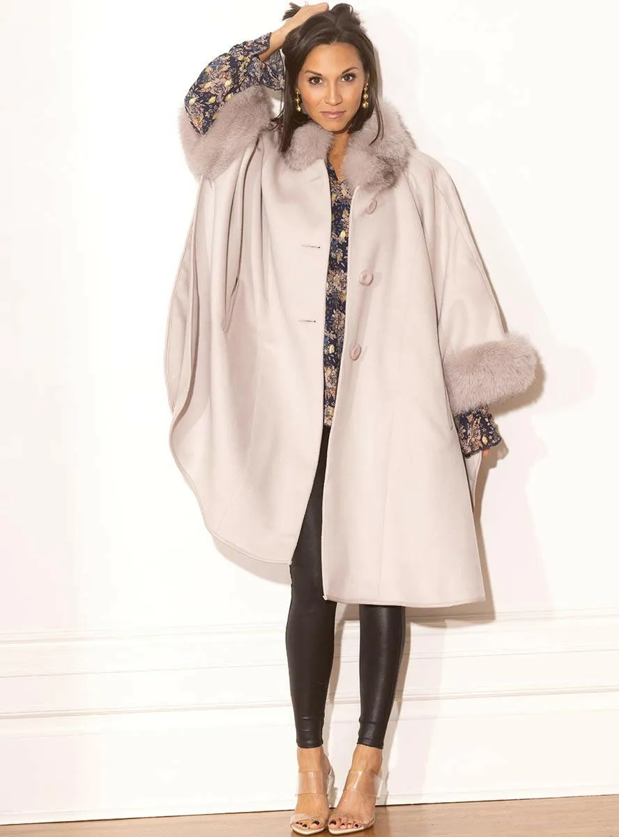 Cashmere & Wool Blend Cape with Fox Fur