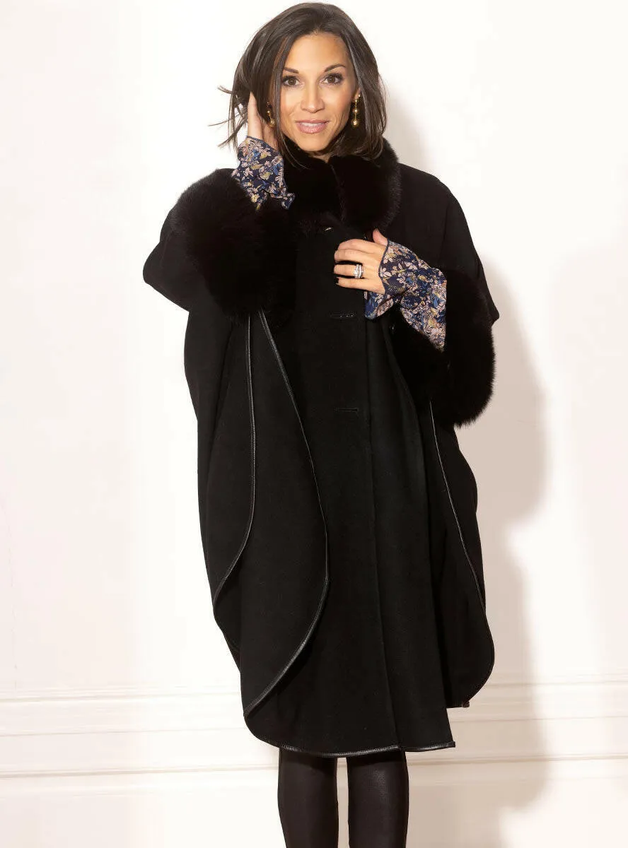 Cashmere & Wool Blend Cape with Fox Fur