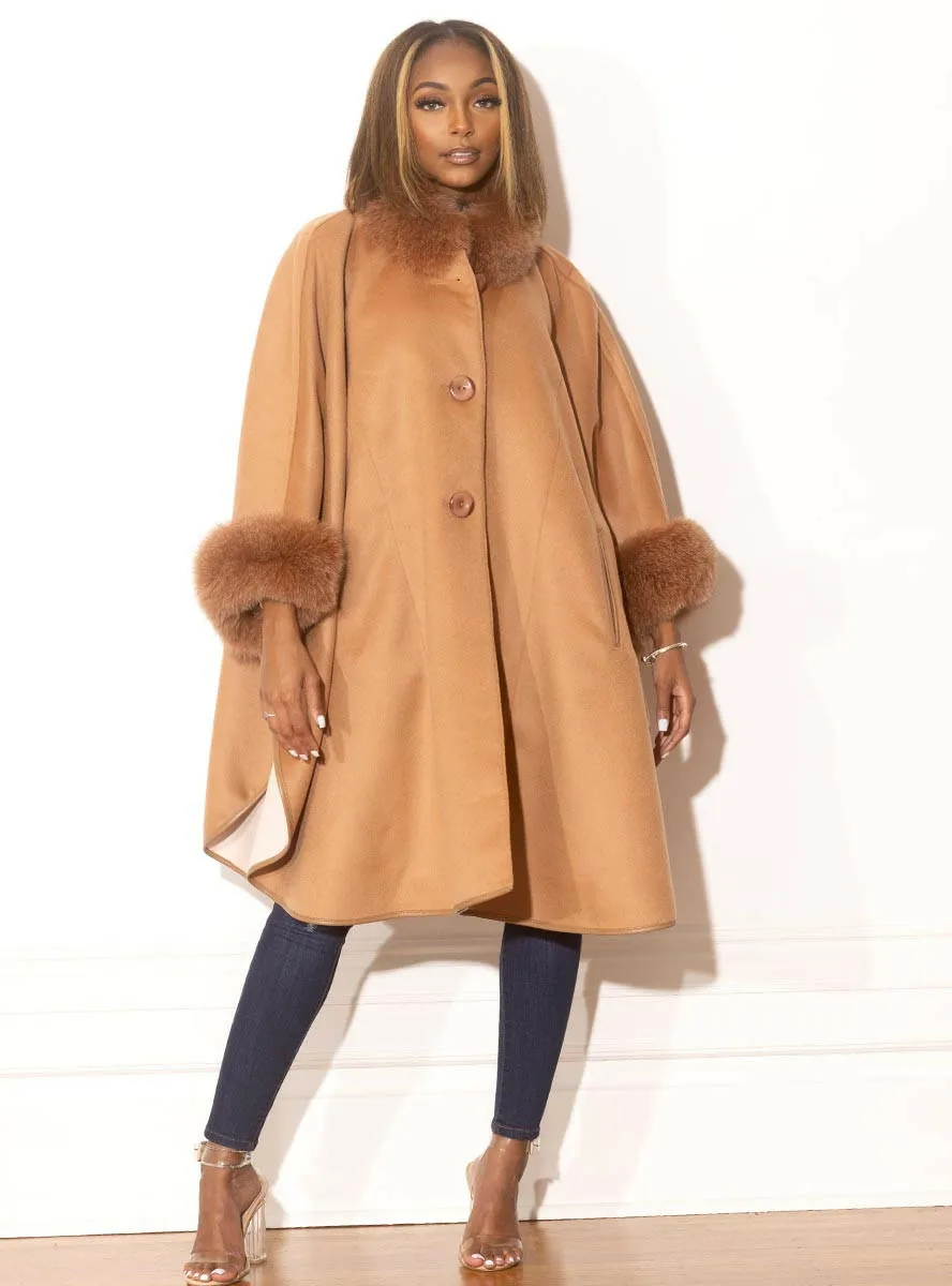 Cashmere & Wool Blend Cape with Fox Fur