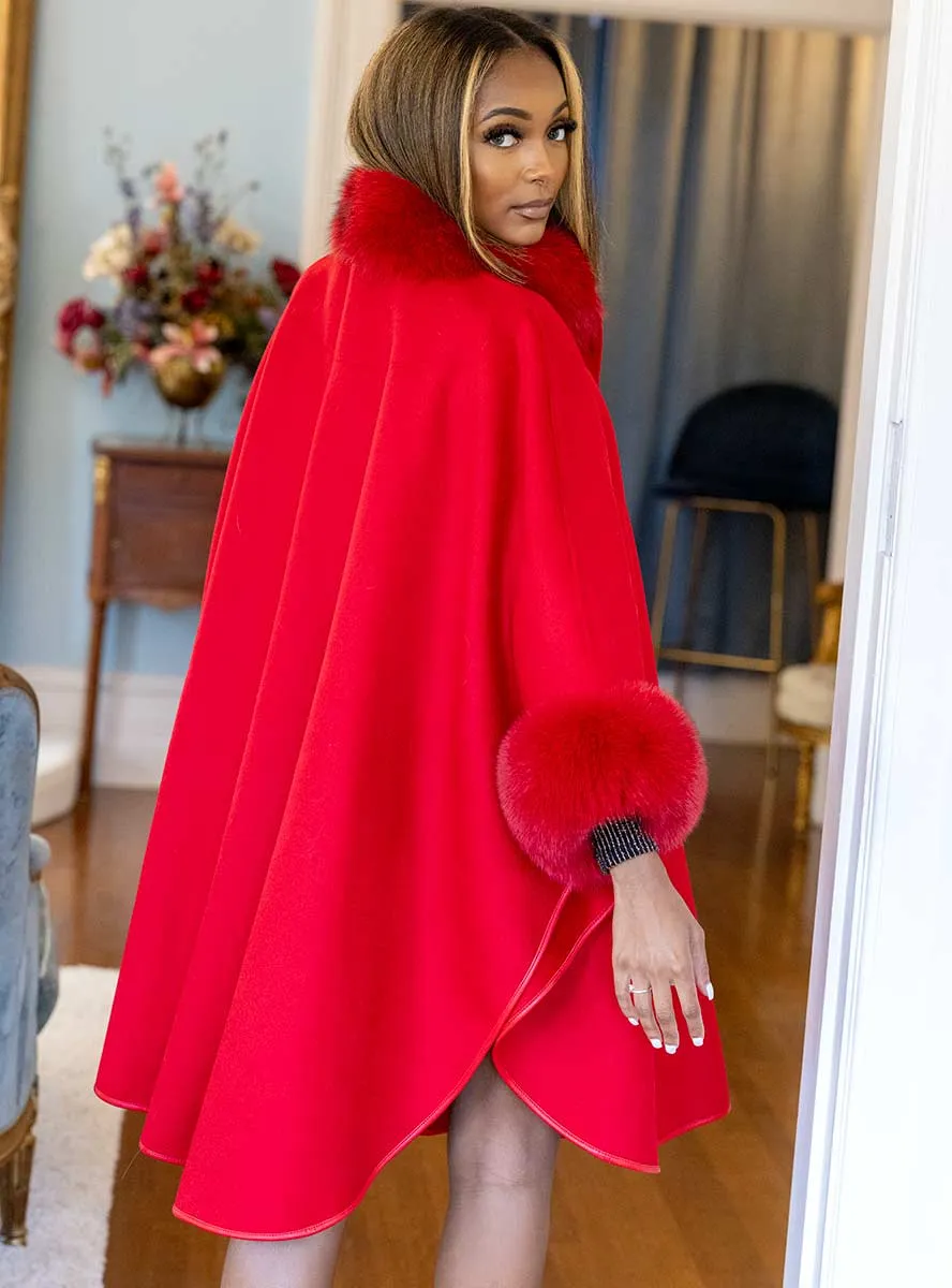 Cashmere & Wool Blend Cape with Fox Fur