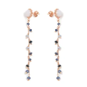 Chalcedony and Blue Sapphire Drop Chain Earrings