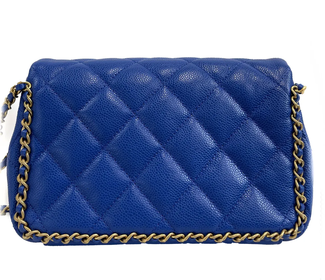 Chanel Mini Chain Around Multi Chain Full Flap Bag Quilted Caviar 22B Blue