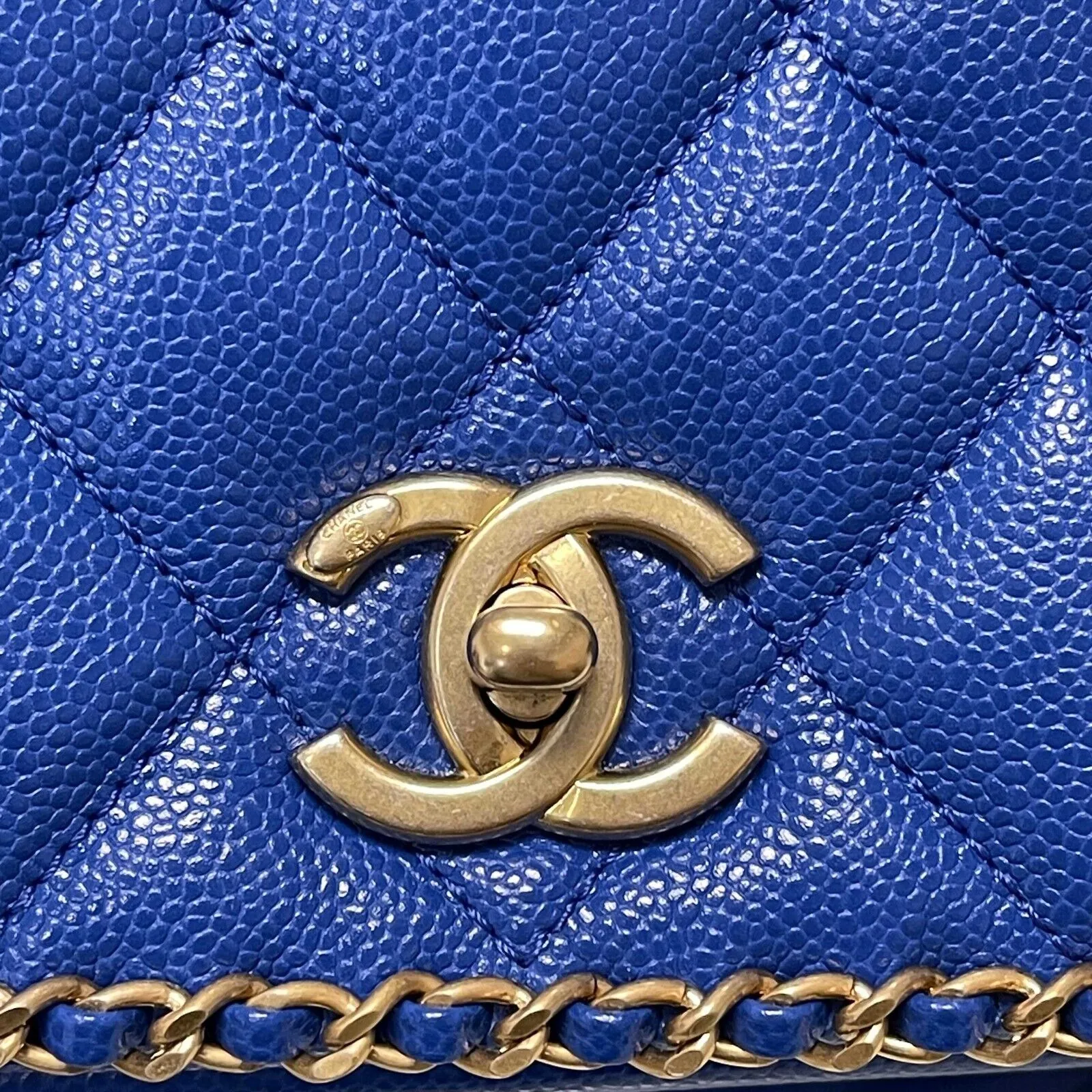 Chanel Mini Chain Around Multi Chain Full Flap Bag Quilted Caviar 22B Blue