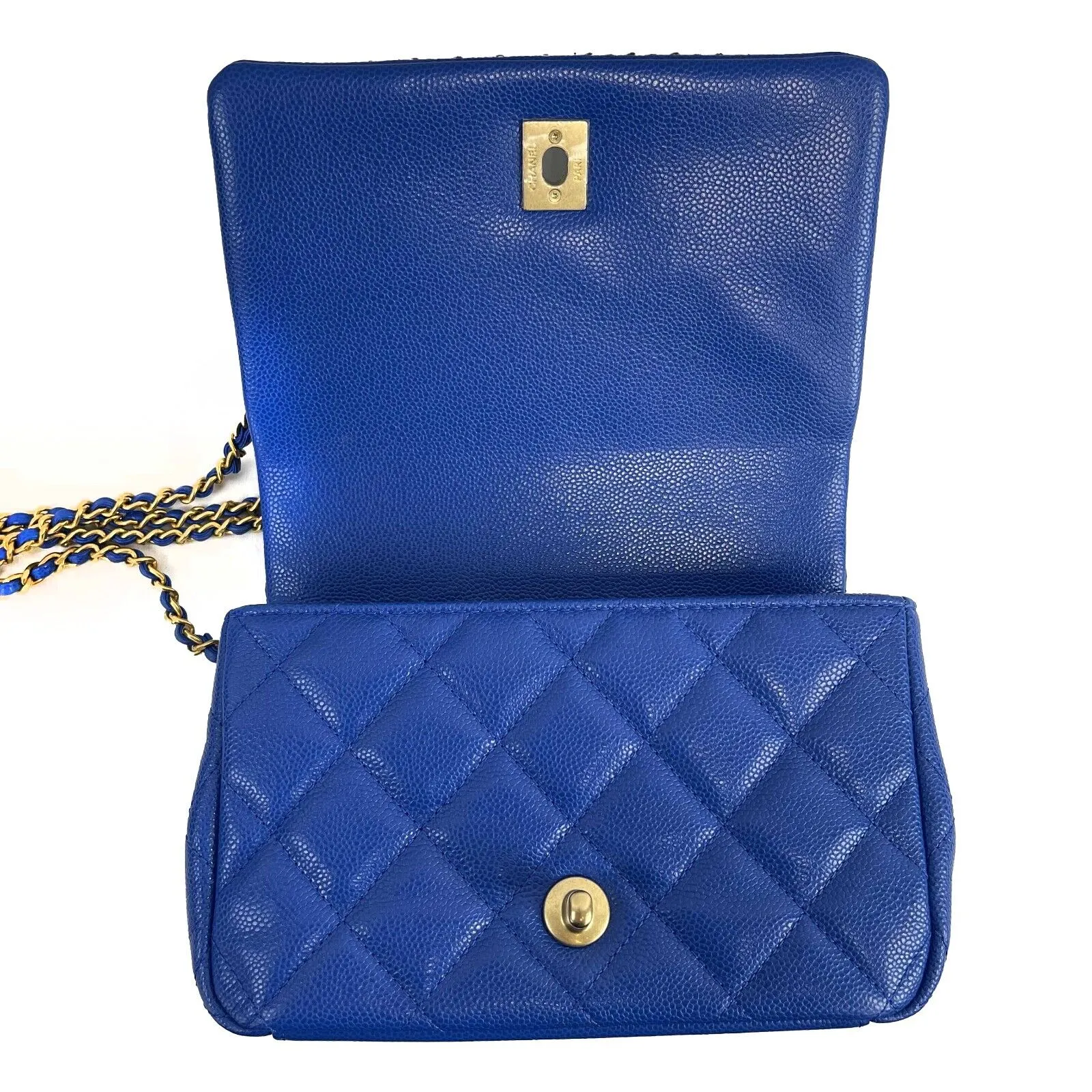 Chanel Mini Chain Around Multi Chain Full Flap Bag Quilted Caviar 22B Blue