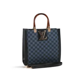 Chic Checkered Tote Bag with Plastic Handles and Strap