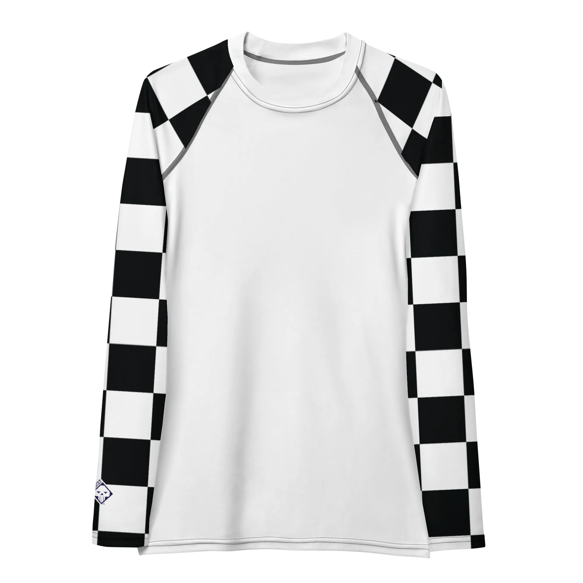 Chic Combat Gear: Women's Checkered BJJ Rash Guard - Blanc