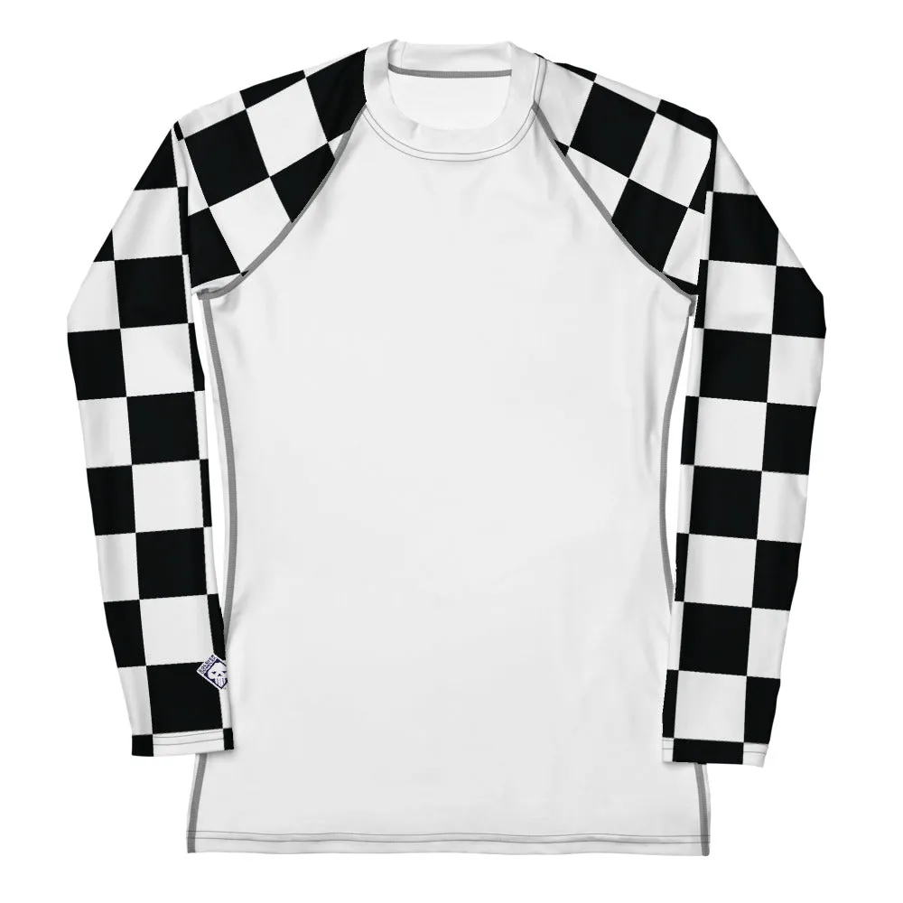 Chic Combat Gear: Women's Checkered BJJ Rash Guard - Blanc