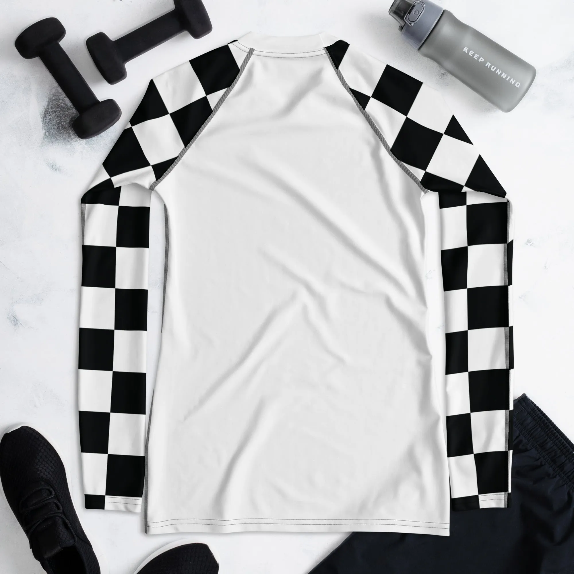 Chic Combat Gear: Women's Checkered BJJ Rash Guard - Blanc