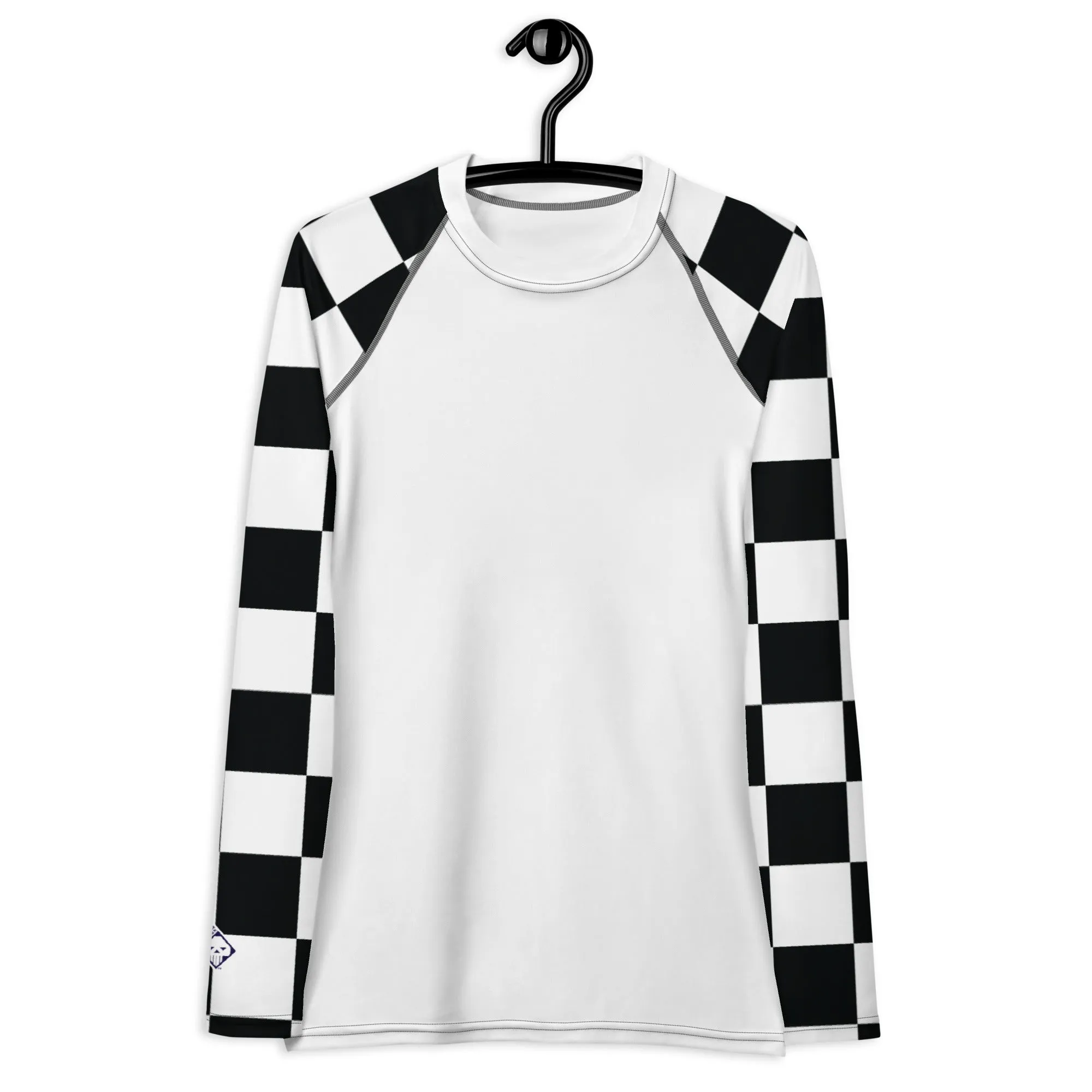 Chic Combat Gear: Women's Checkered BJJ Rash Guard - Blanc