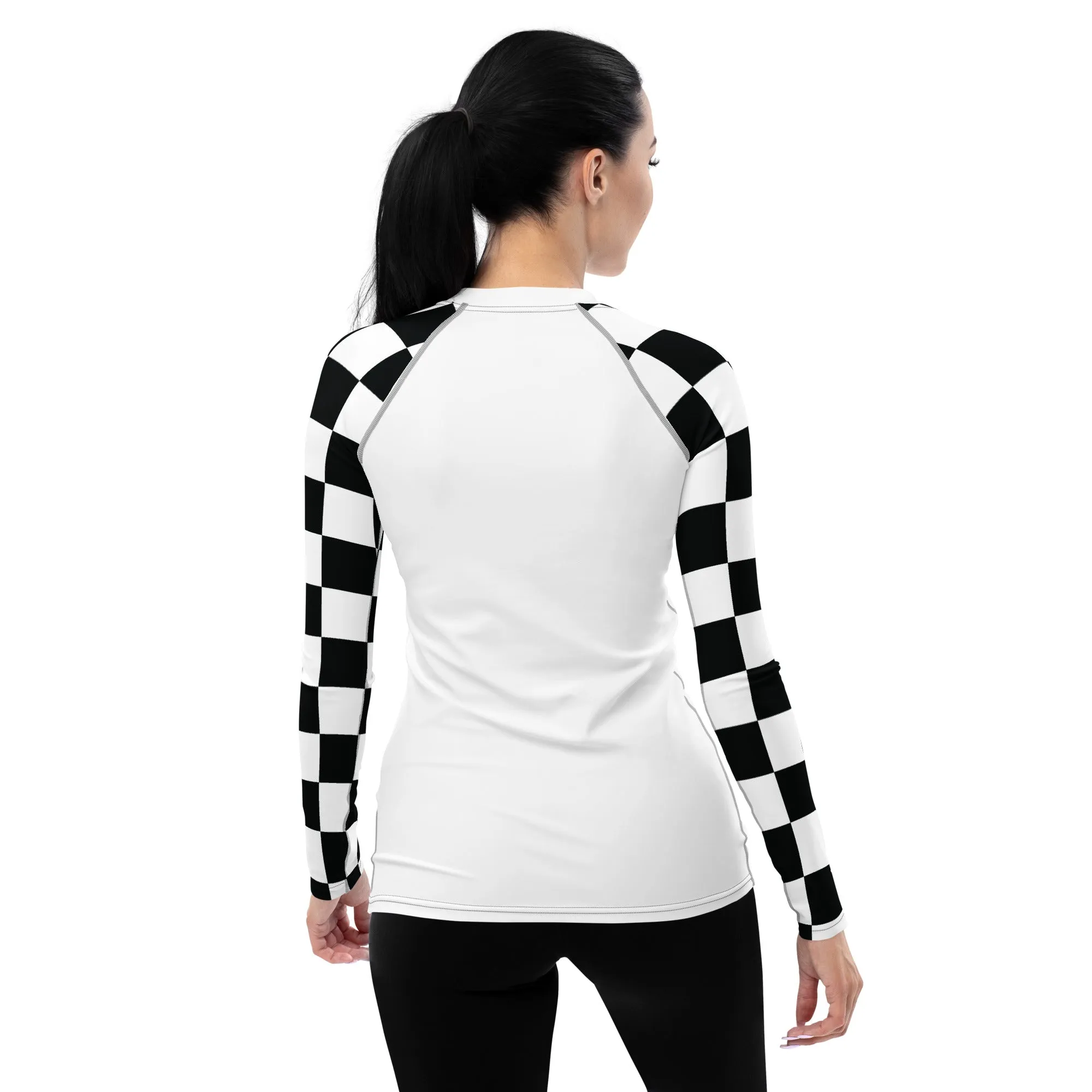 Chic Combat Gear: Women's Checkered BJJ Rash Guard - Blanc