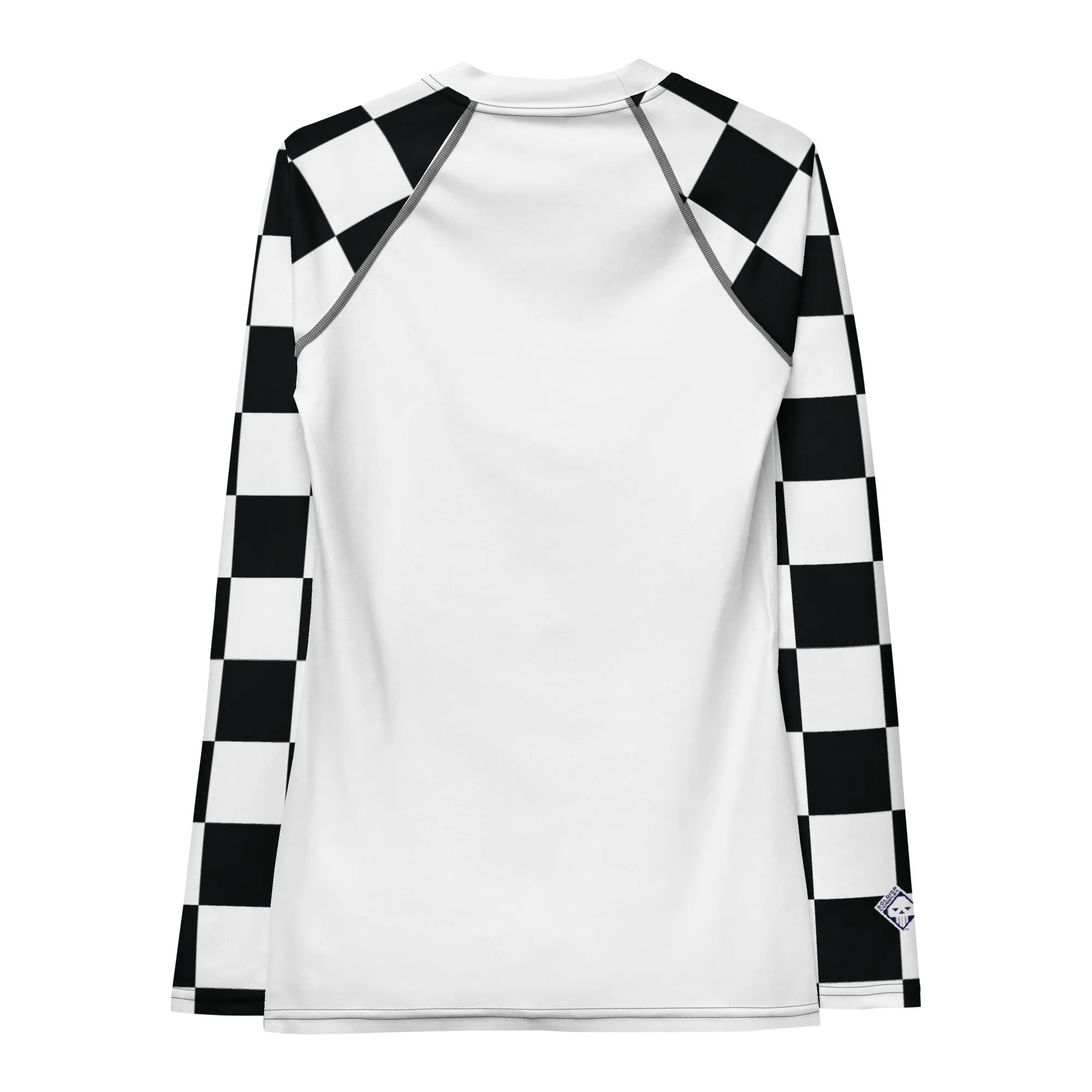 Chic Combat Gear: Women's Checkered BJJ Rash Guard - Blanc