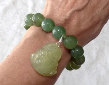 Chinese Jade Prayer Bead Bracelet with Buddha Charm