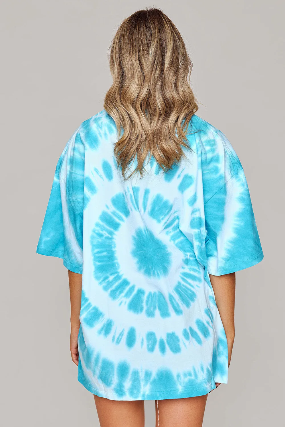 Cloud Tie-Dye Oversized Graphic Tee - Blue Peace Sign