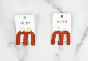 Cork Leather Arch Earring Burnt Orange