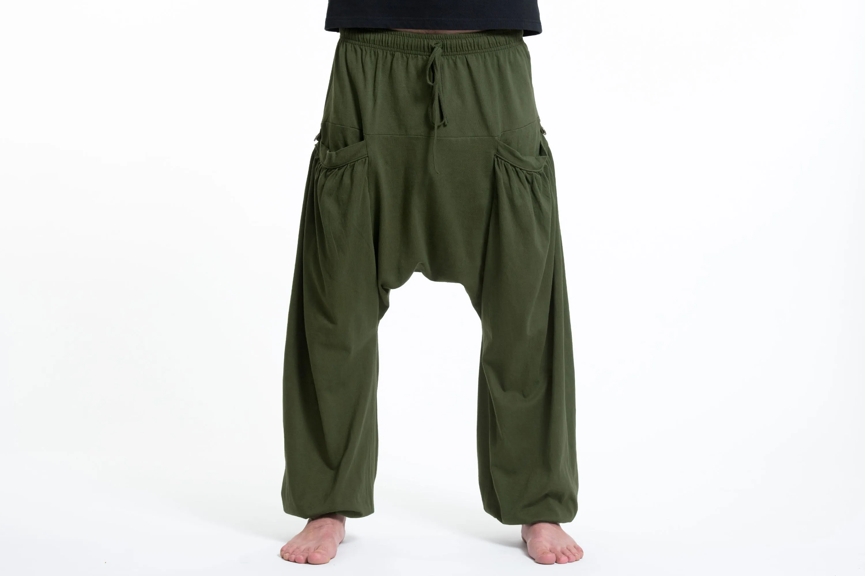 Cotton Men Harem Pants in Solid Green