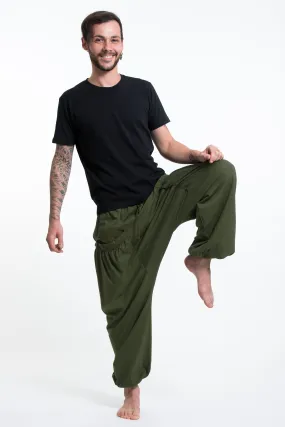 Cotton Men Harem Pants in Solid Green