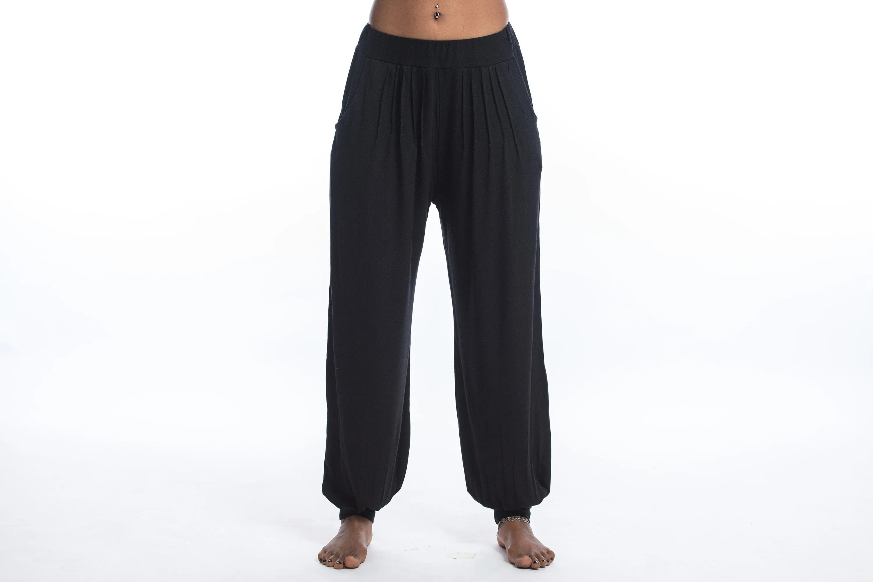 Cotton Women Harem Pants in Solid Black