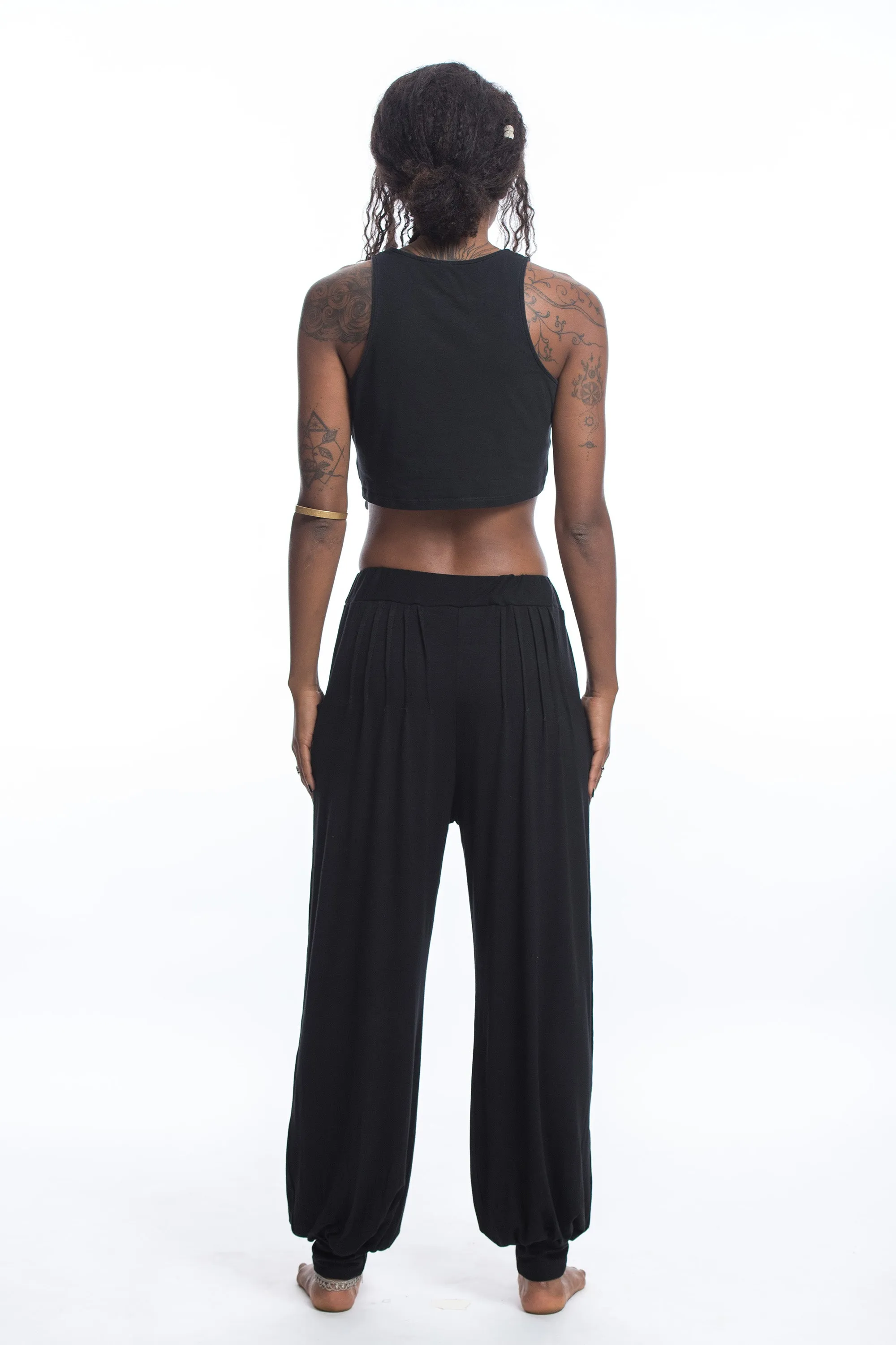 Cotton Women Harem Pants in Solid Black