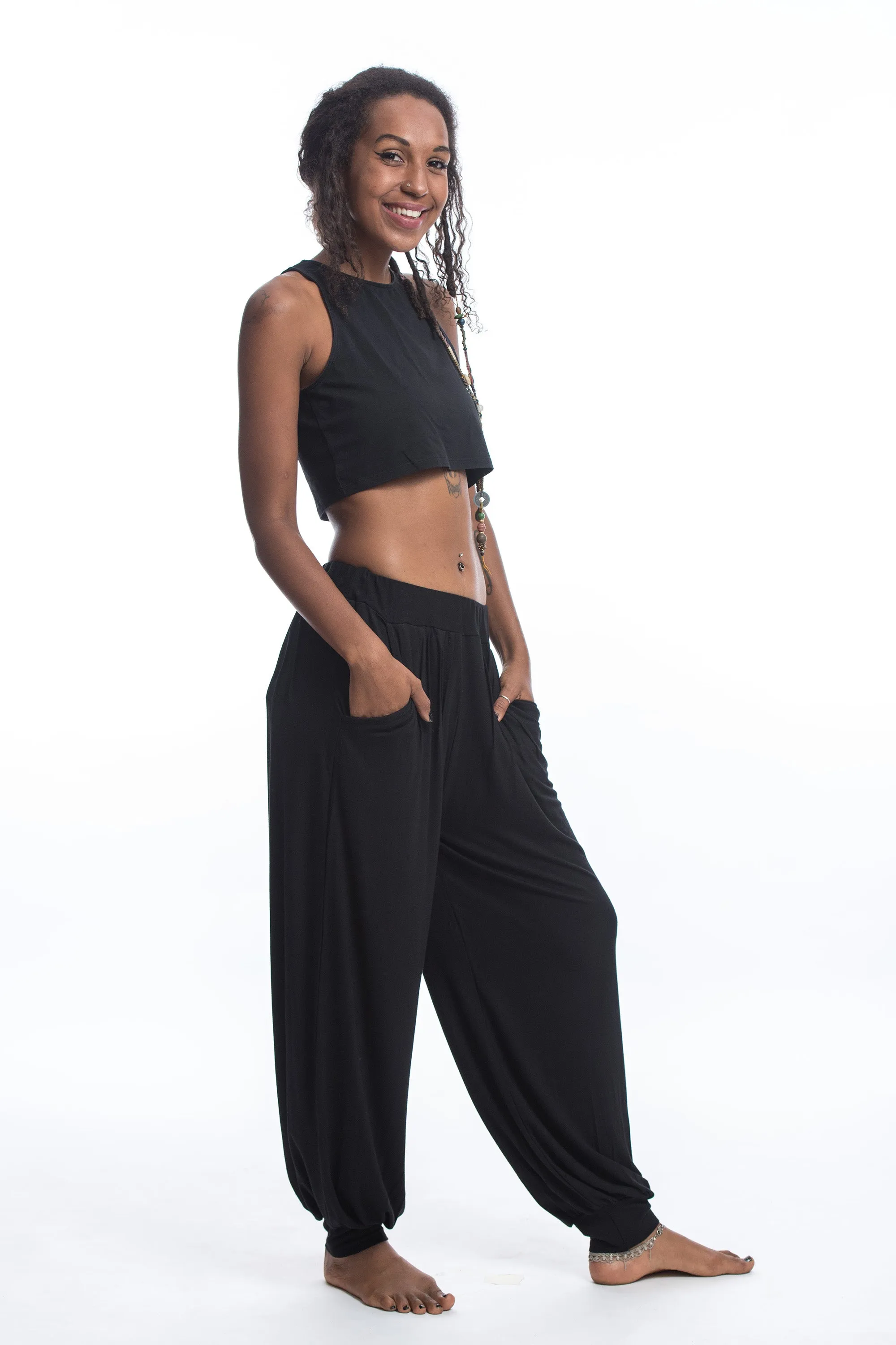 Cotton Women Harem Pants in Solid Black