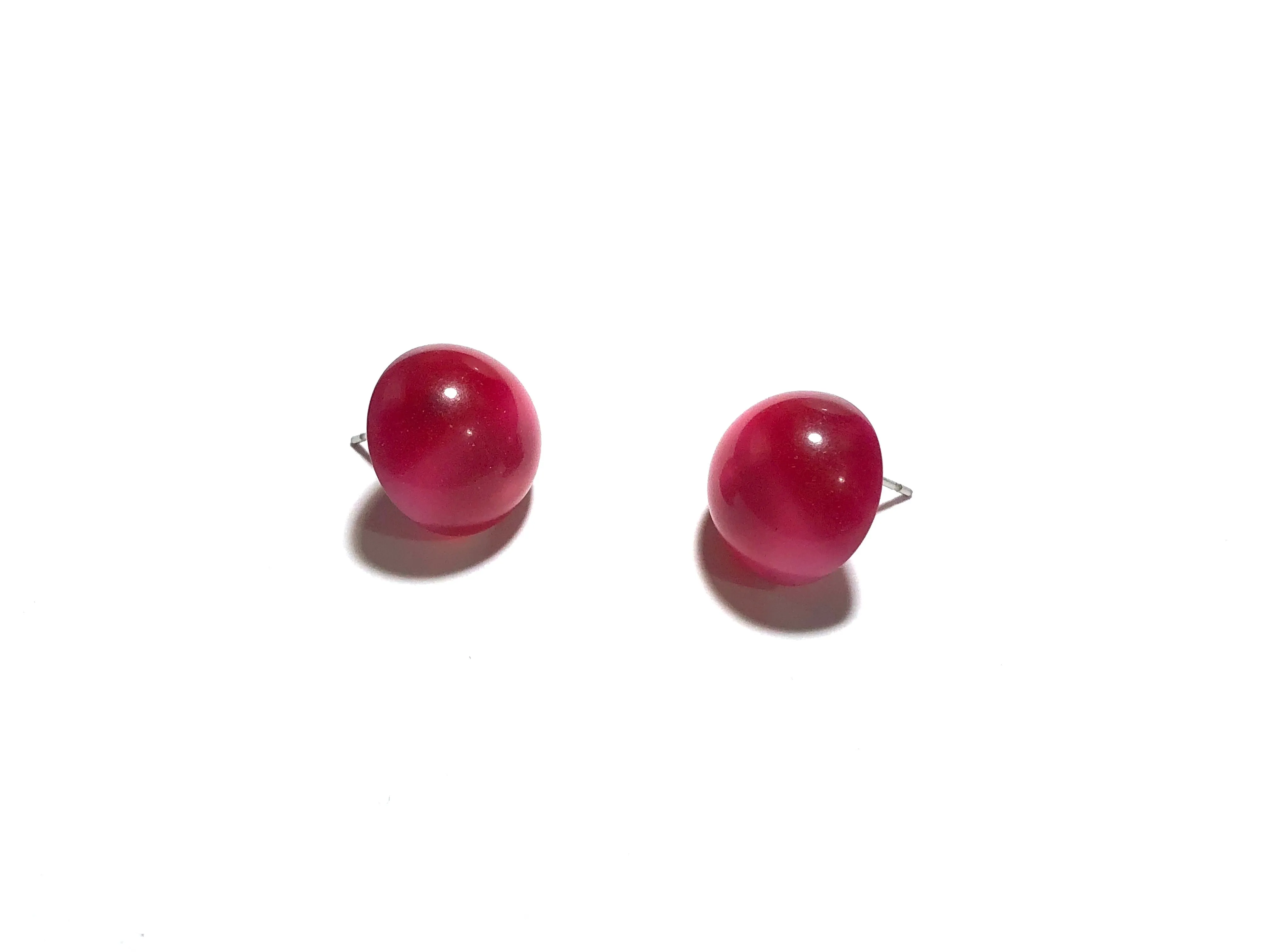 Cranberry Pink Moonglow Retro Button Stud Earrings