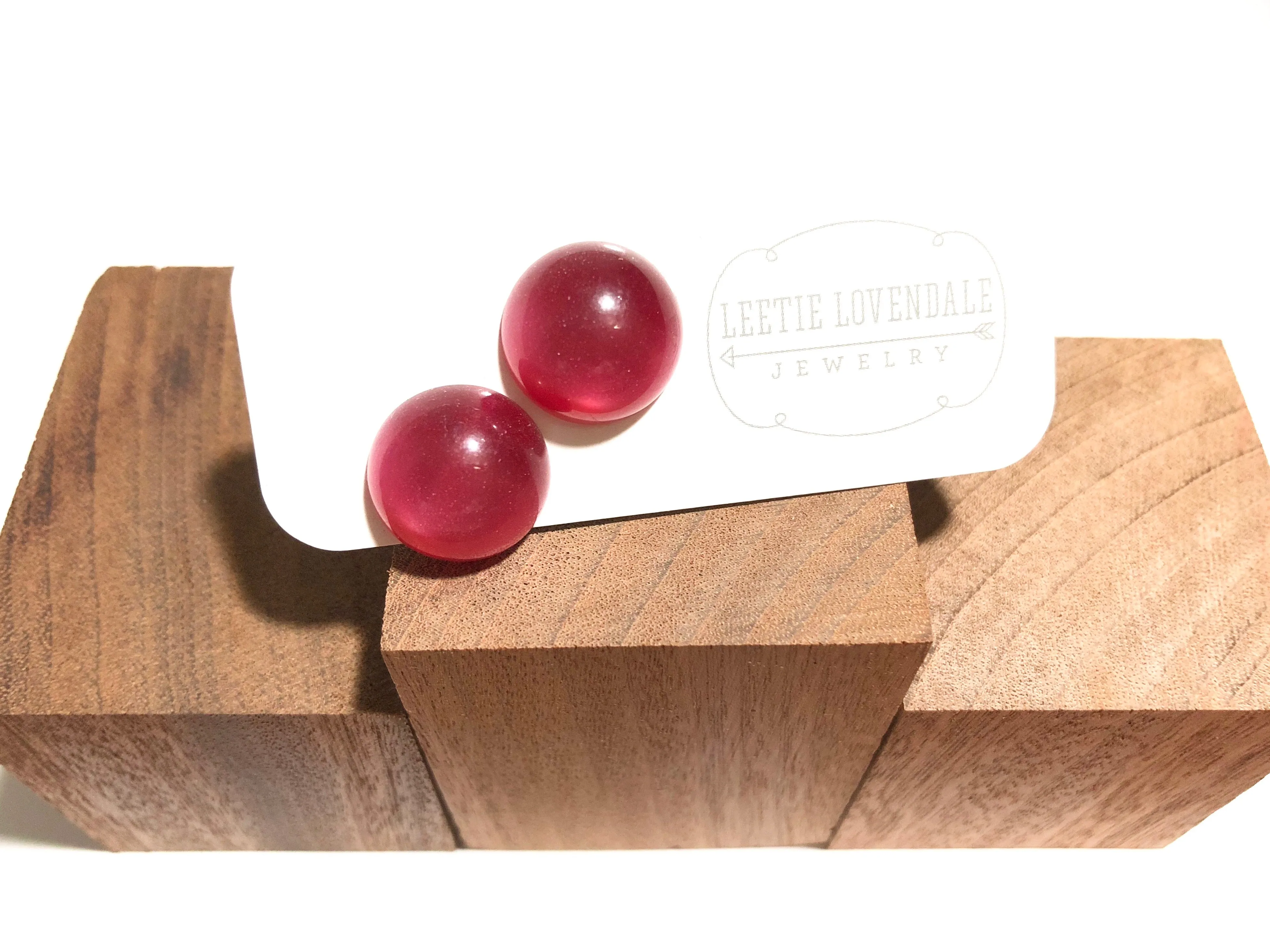 Cranberry Pink Moonglow Retro Button Stud Earrings