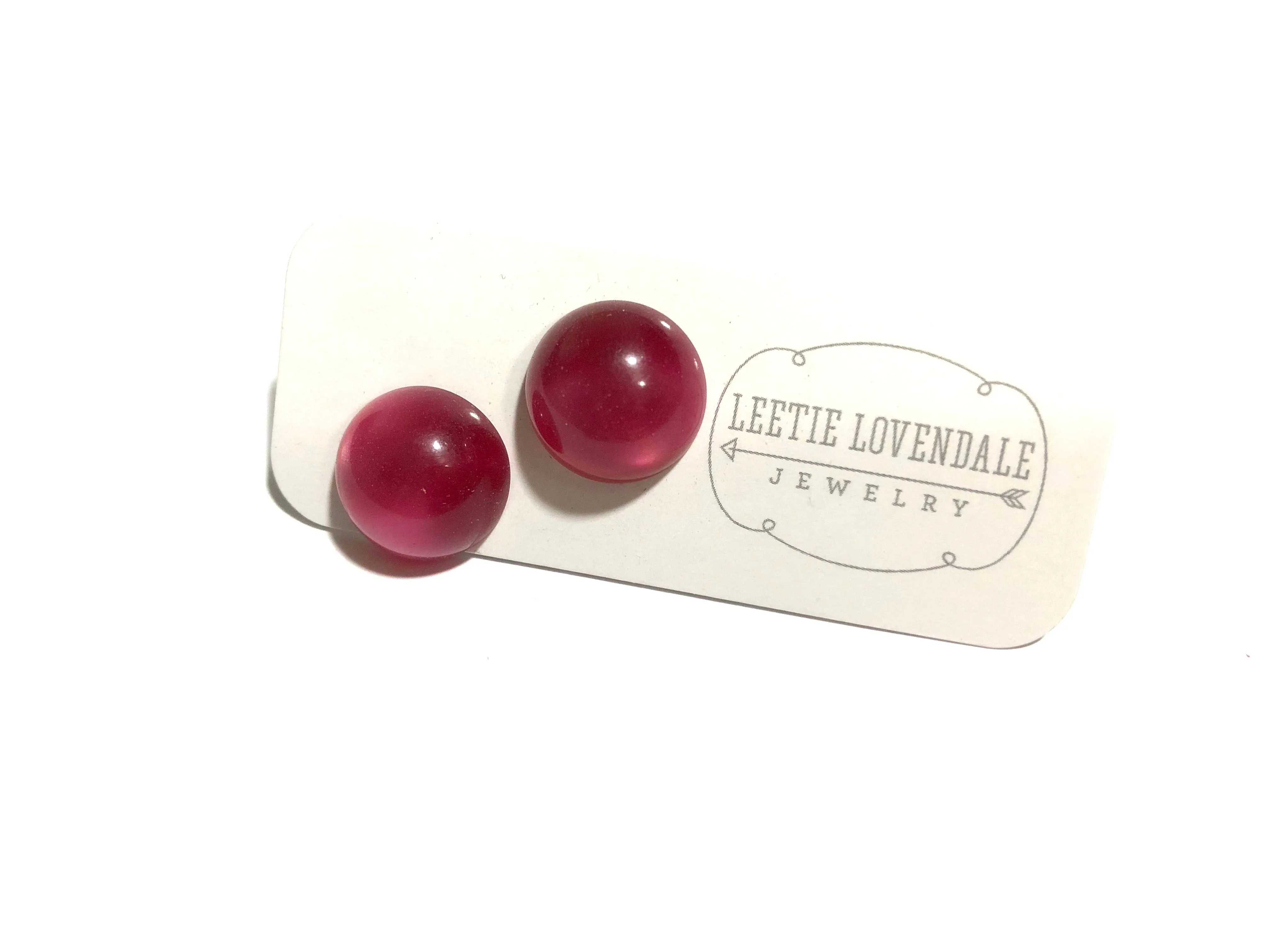 Cranberry Pink Moonglow Retro Button Stud Earrings