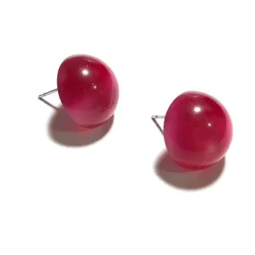 Cranberry Pink Moonglow Retro Button Stud Earrings