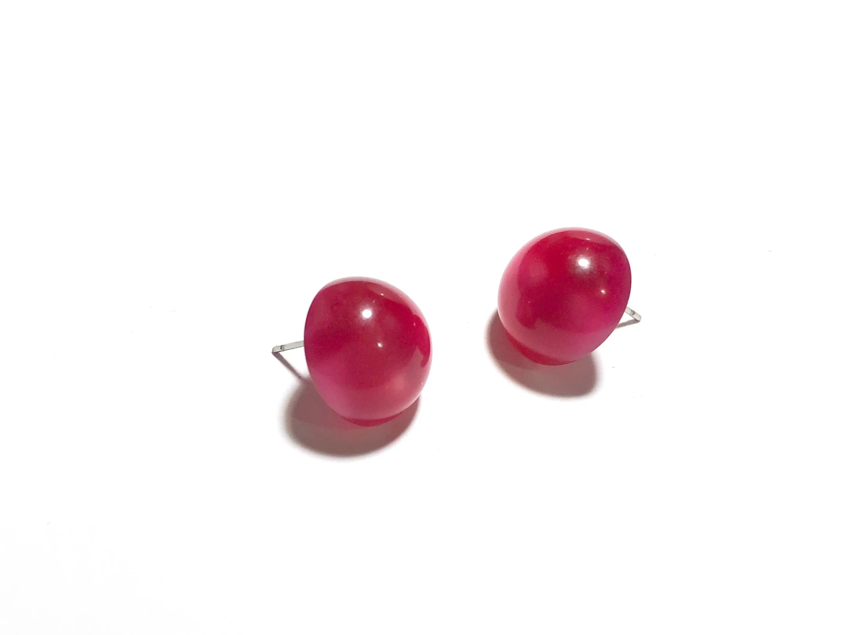 Cranberry Pink Moonglow Retro Button Stud Earrings