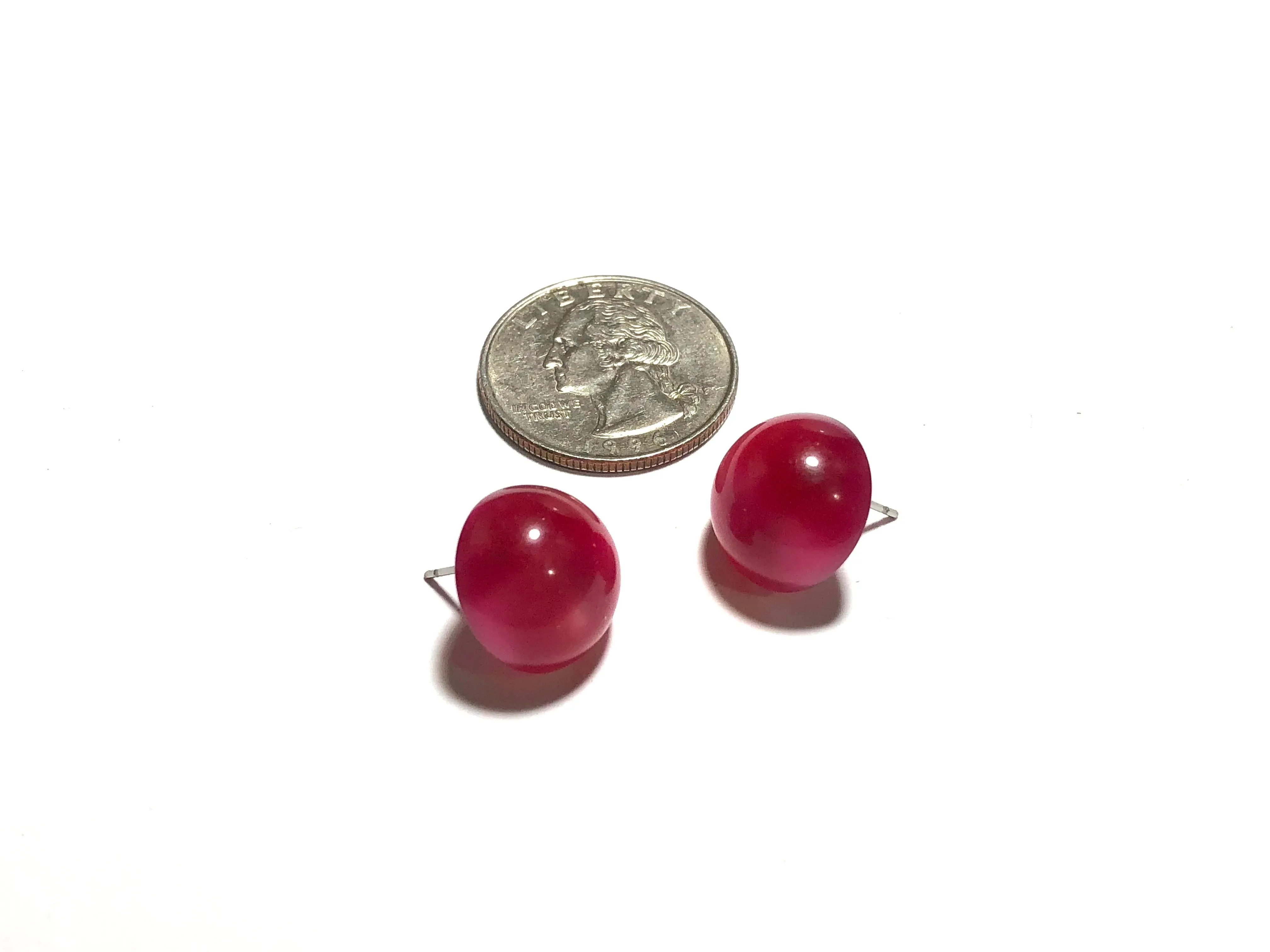 Cranberry Pink Moonglow Retro Button Stud Earrings