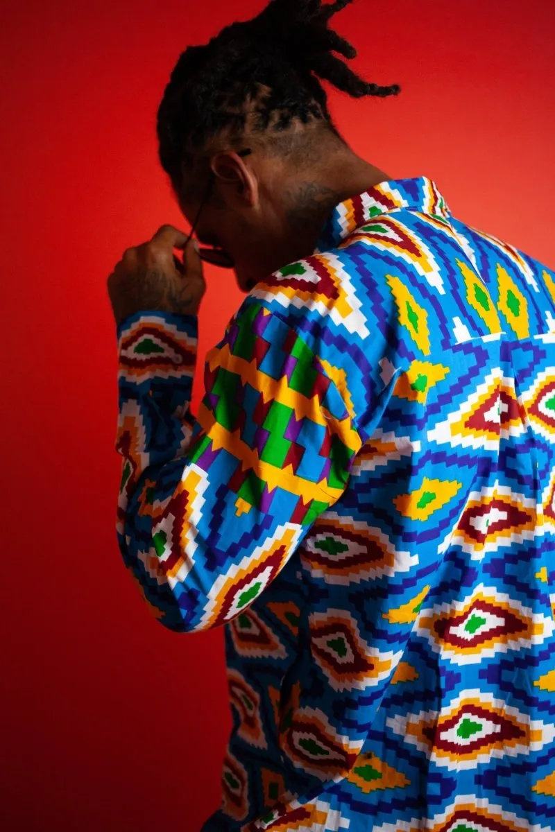 Crazy Blue Kente African Shirt