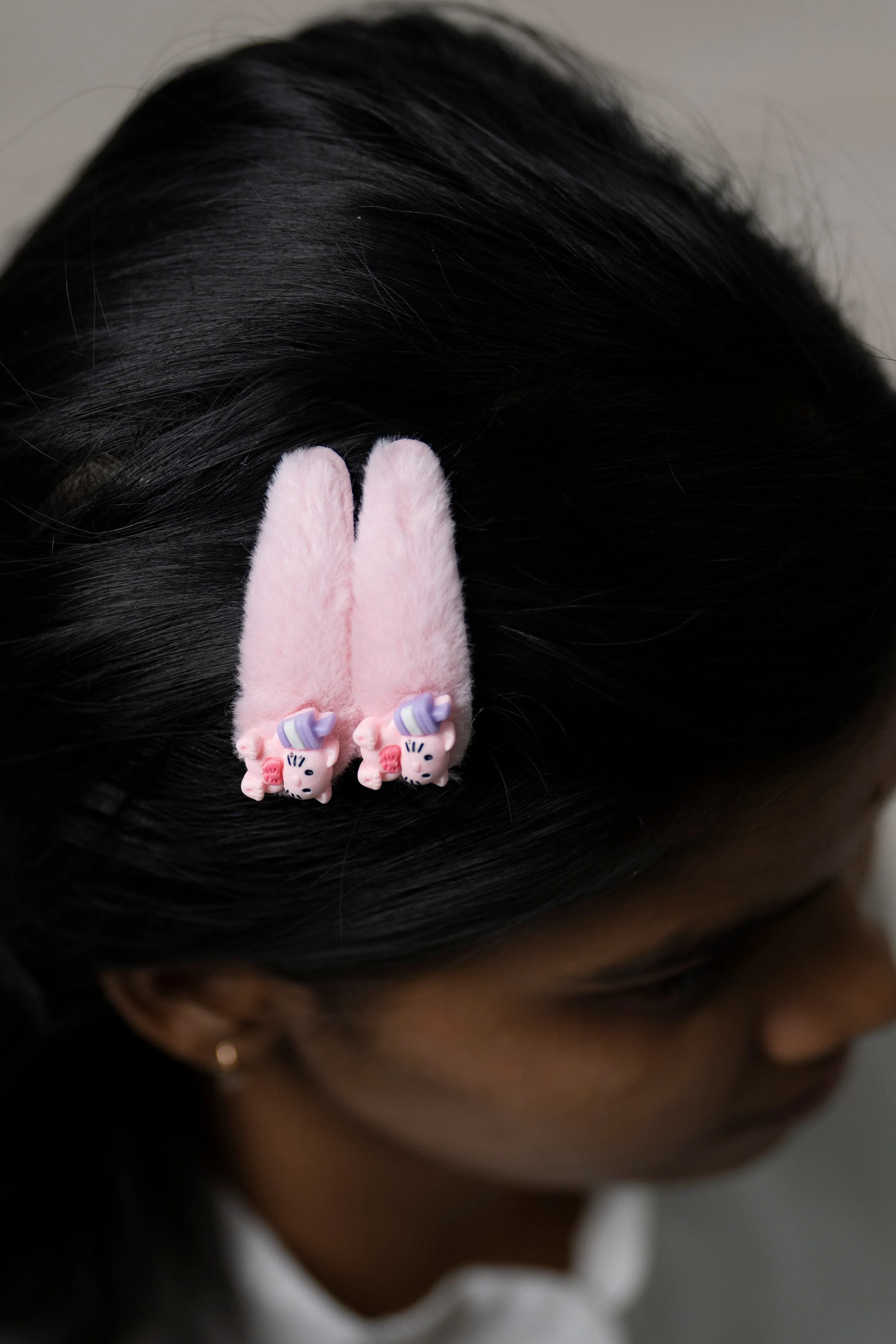 Cute Pink Furry Character Tic Tac Hair Clips for Girls