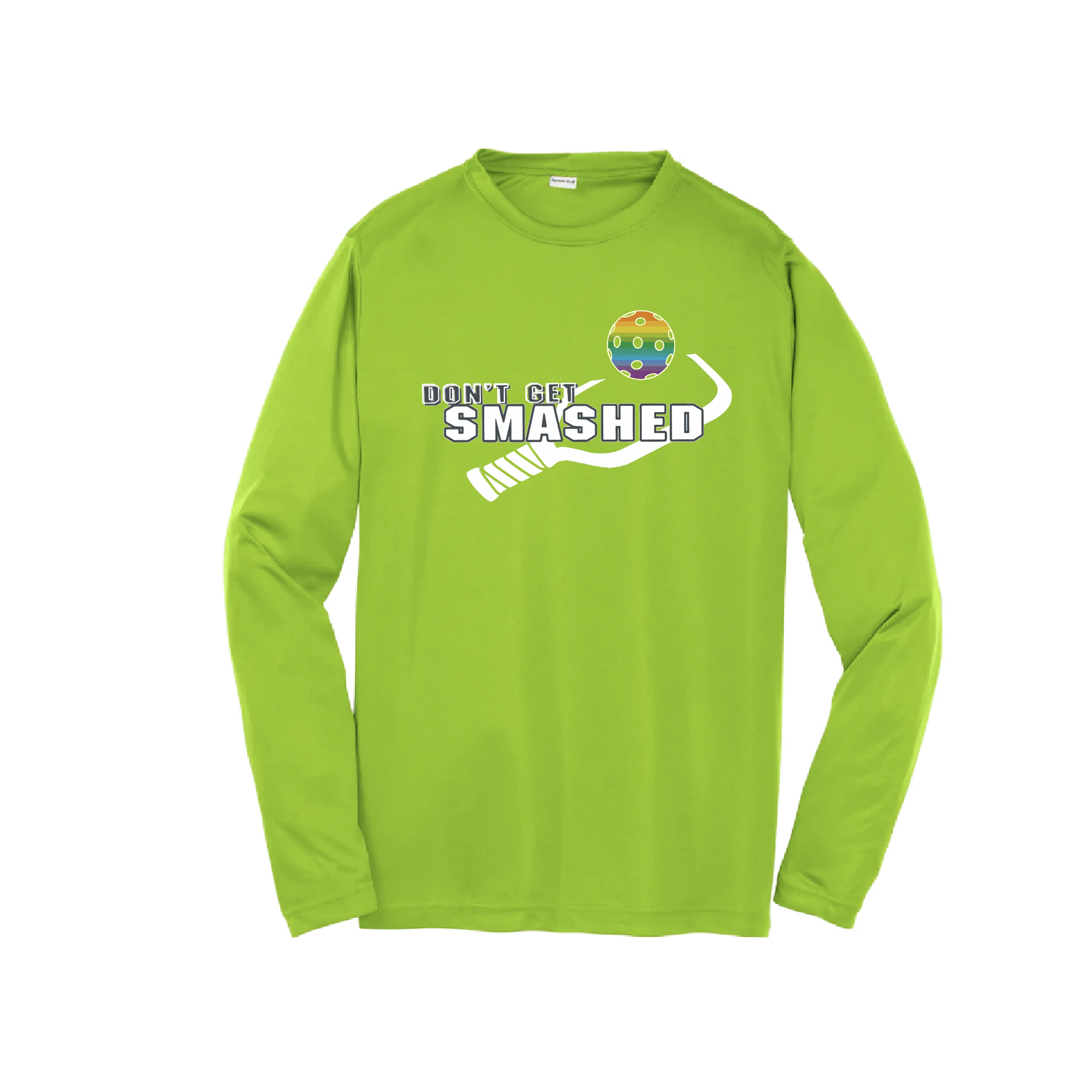 Don't Get Smashed (Red Rainbow Green Pickleball Colors) | Youth Long Sleeve Athletic Shirt | 100% Polyester