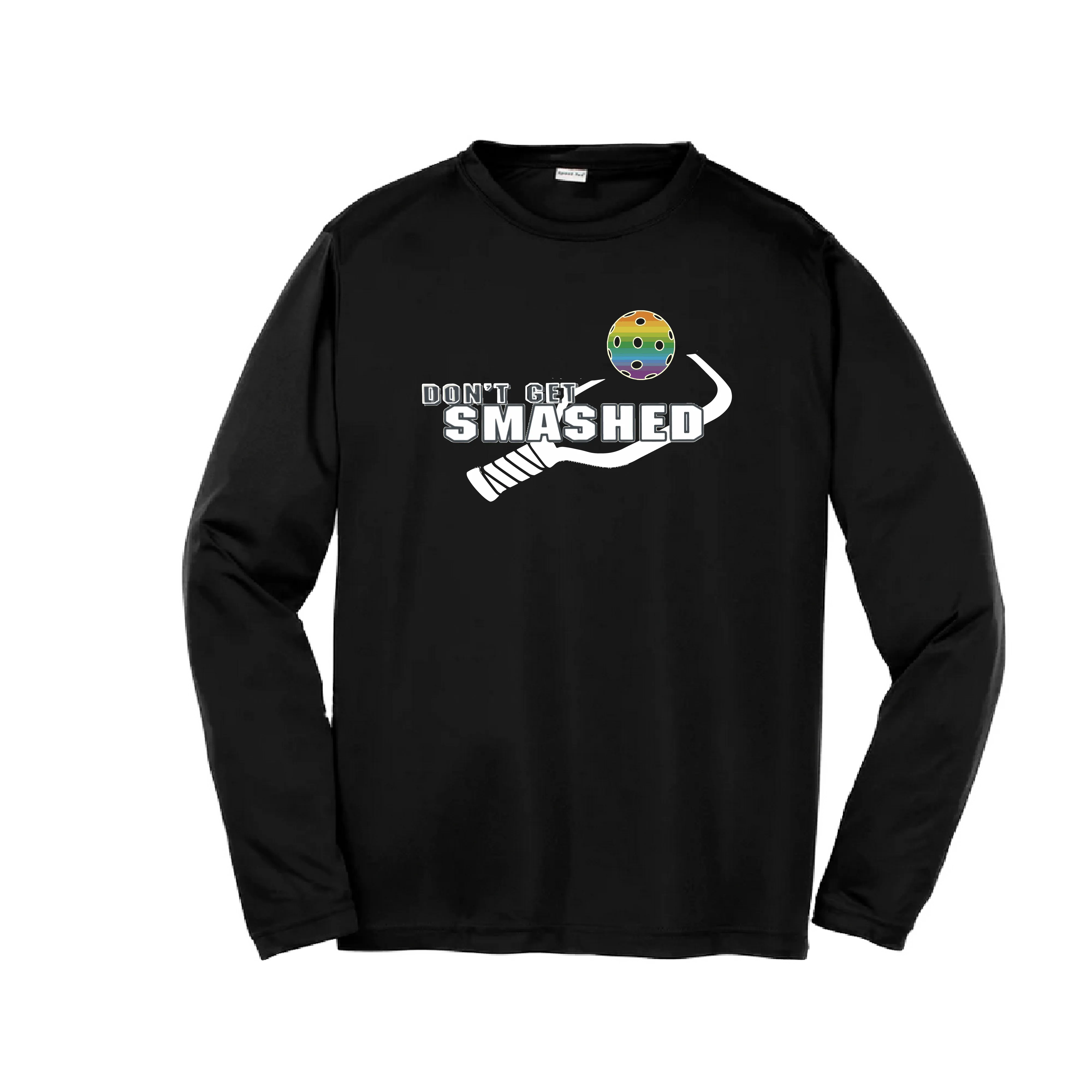 Don't Get Smashed (Red Rainbow Green Pickleball Colors) | Youth Long Sleeve Athletic Shirt | 100% Polyester