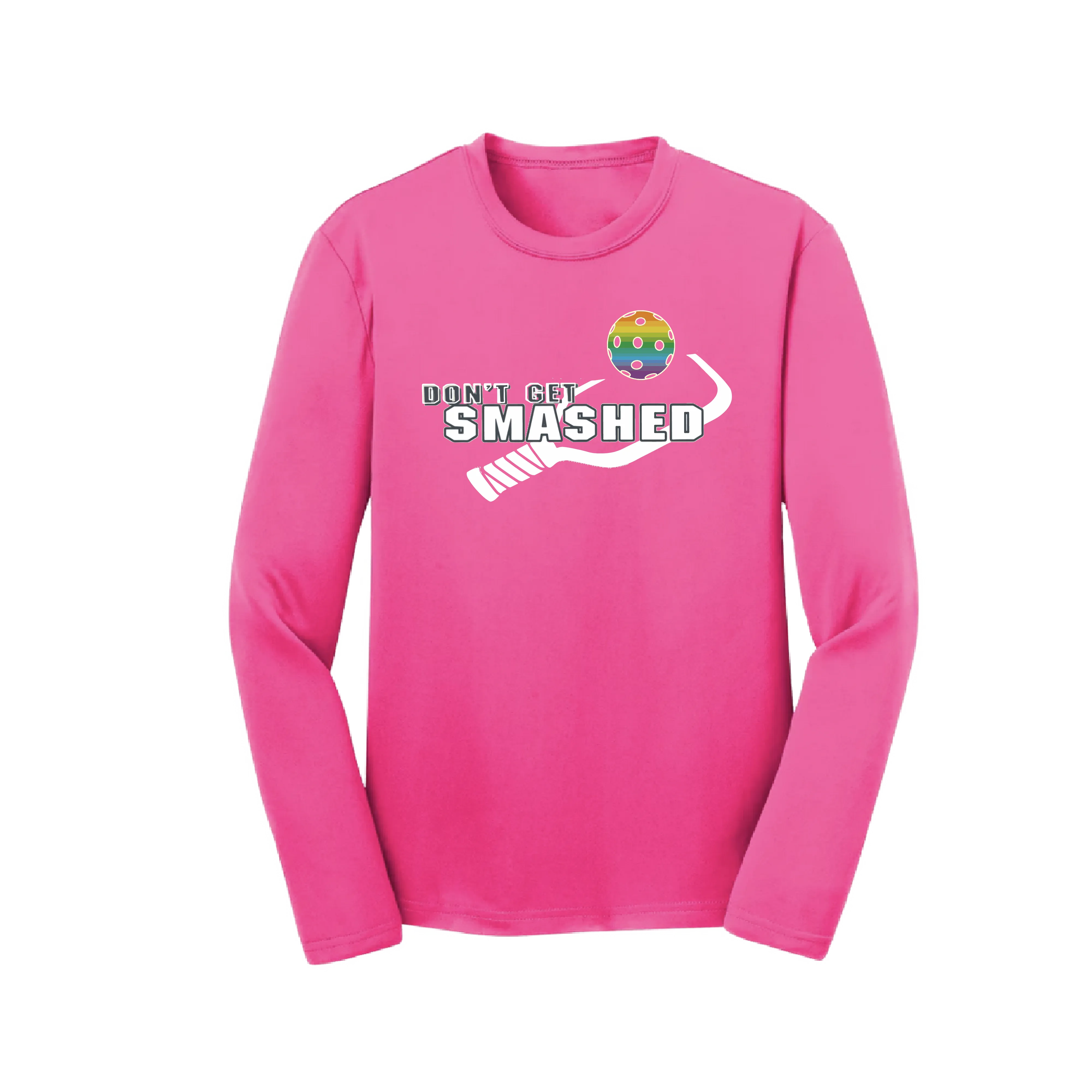 Don't Get Smashed (Red Rainbow Green Pickleball Colors) | Youth Long Sleeve Athletic Shirt | 100% Polyester