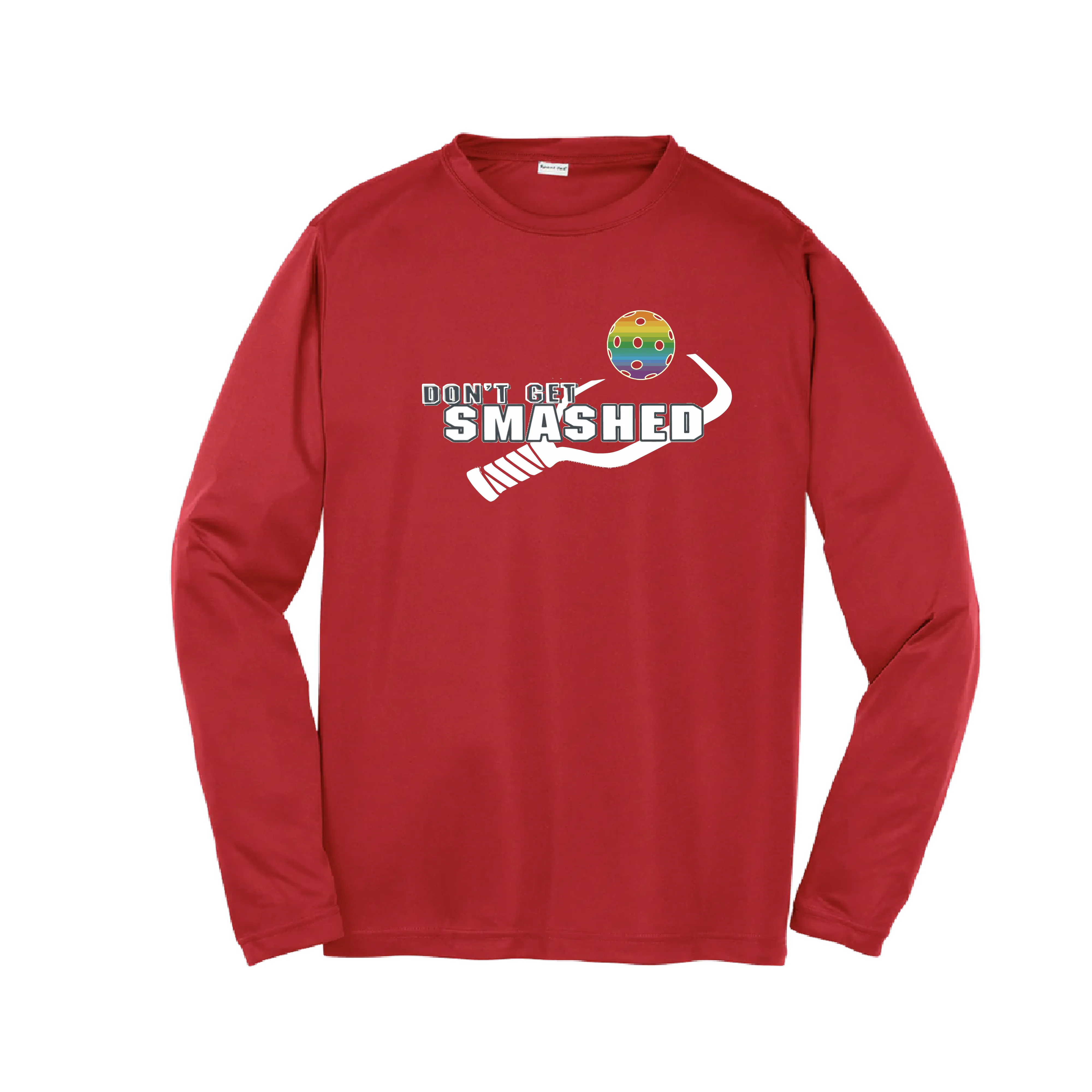 Don't Get Smashed (Red Rainbow Green Pickleball Colors) | Youth Long Sleeve Athletic Shirt | 100% Polyester