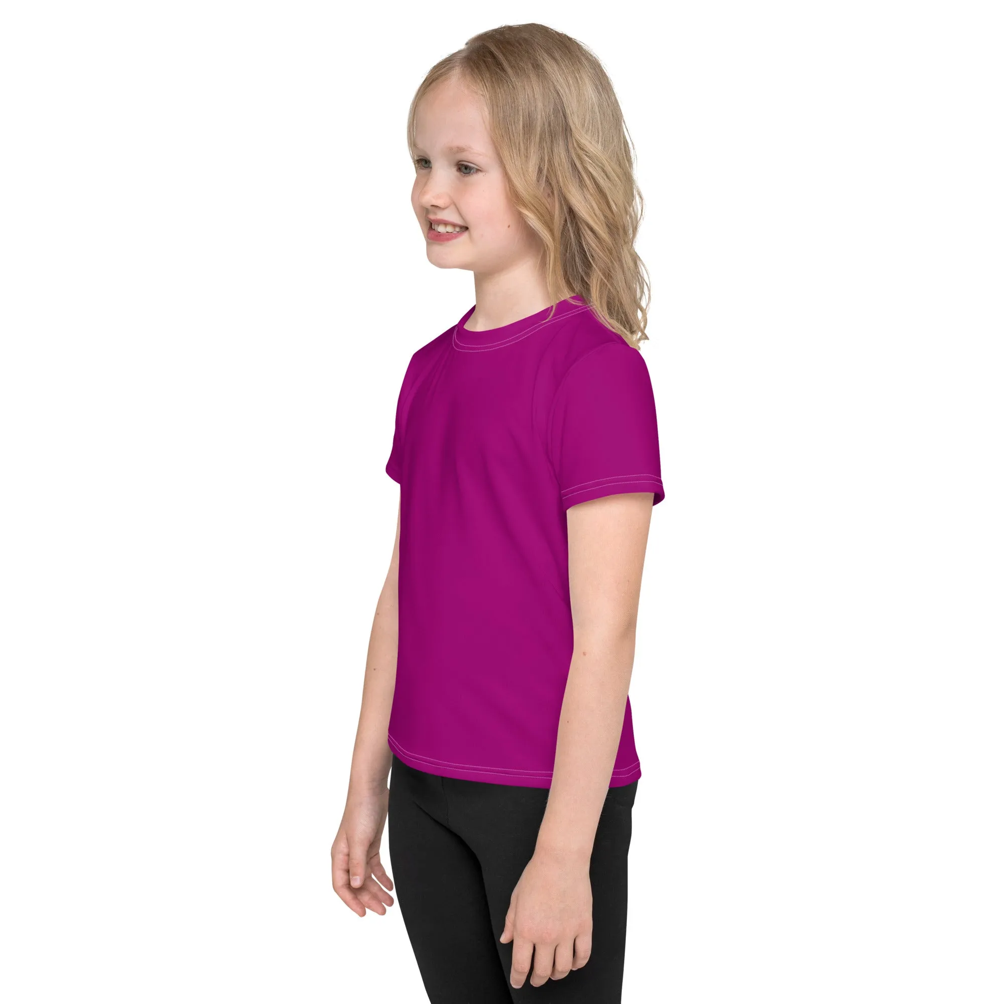 Easy-to-Wear Style: Girls Short Sleeve Solid Color Rash Guard - Fresh Eggplant