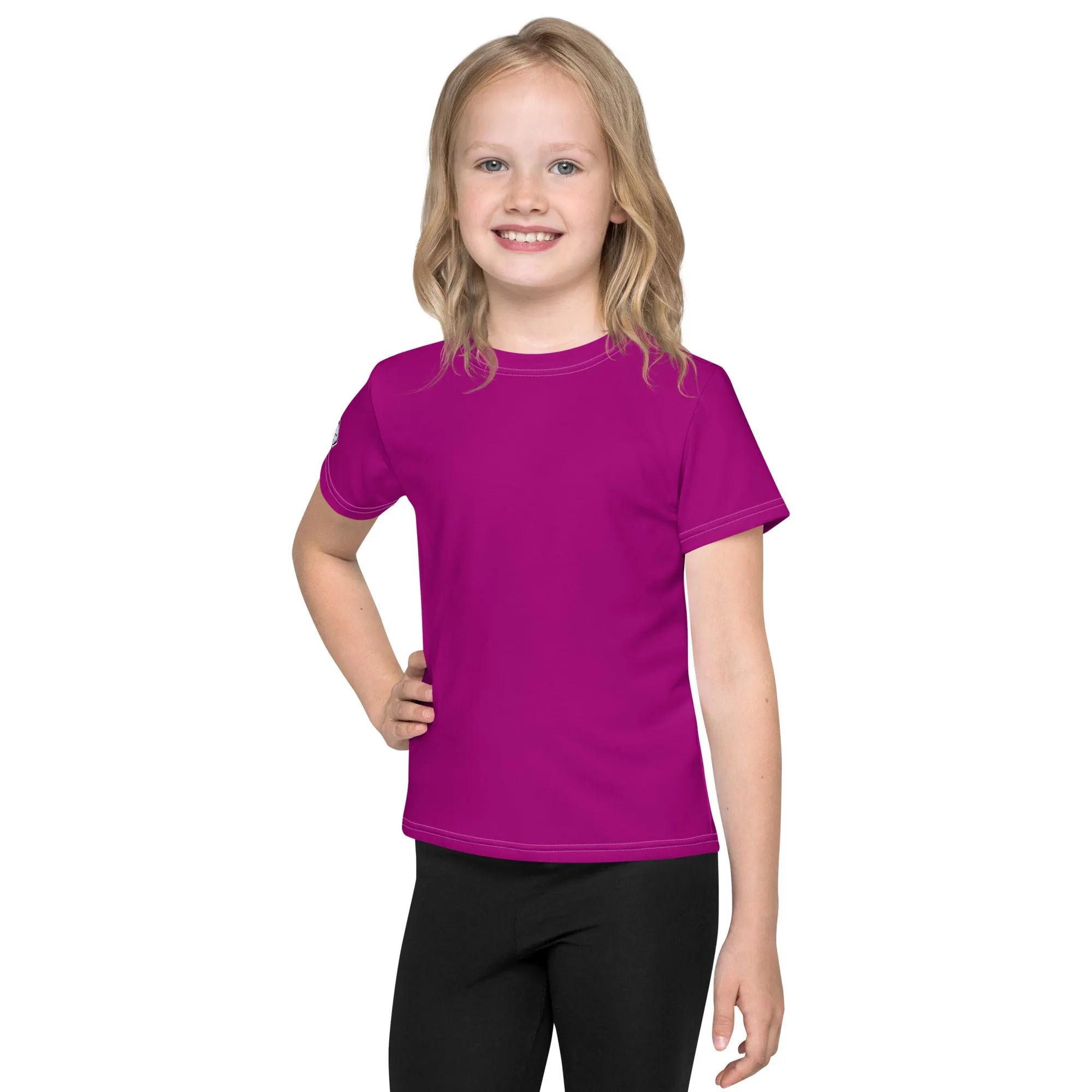 Easy-to-Wear Style: Girls Short Sleeve Solid Color Rash Guard - Fresh Eggplant