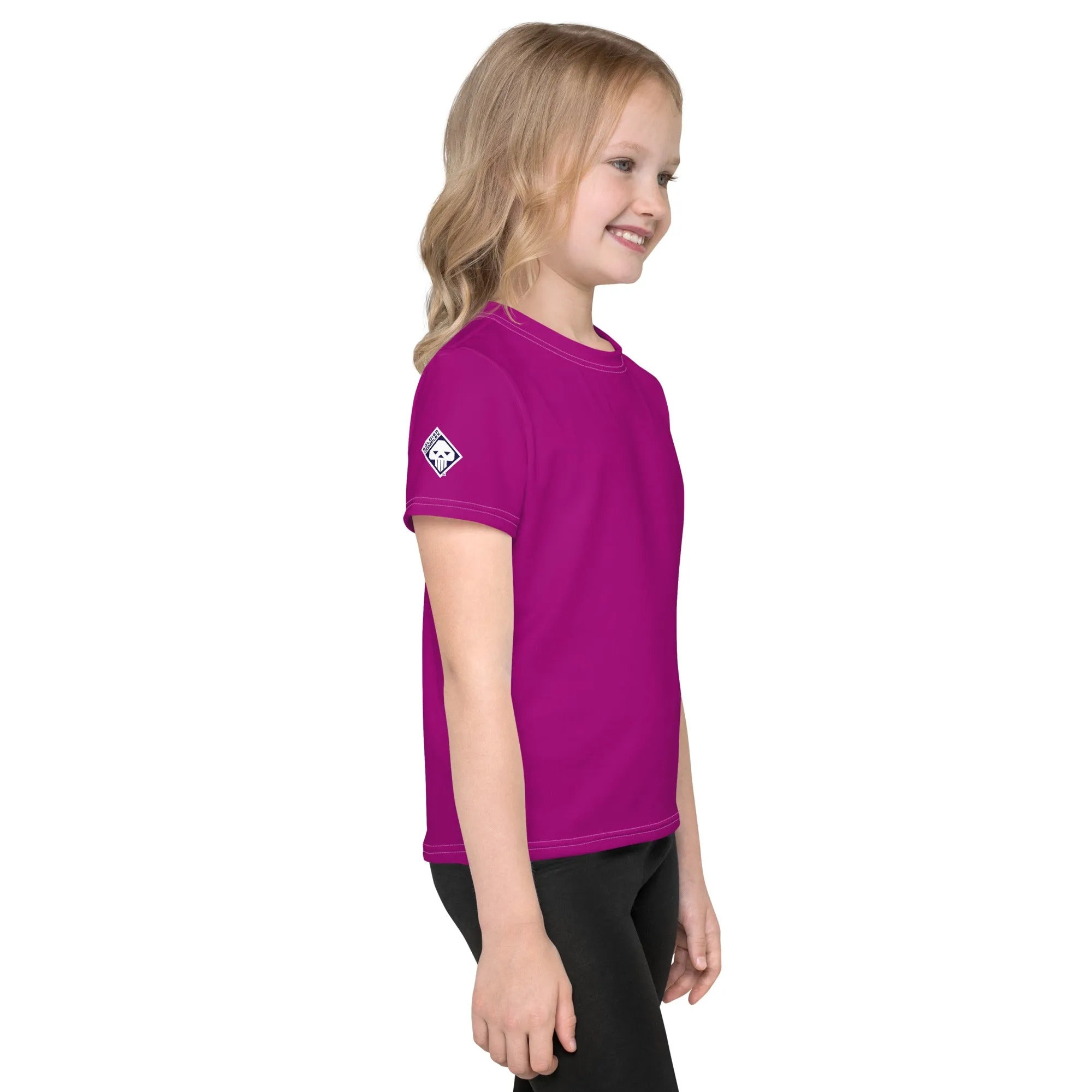 Easy-to-Wear Style: Girls Short Sleeve Solid Color Rash Guard - Fresh Eggplant