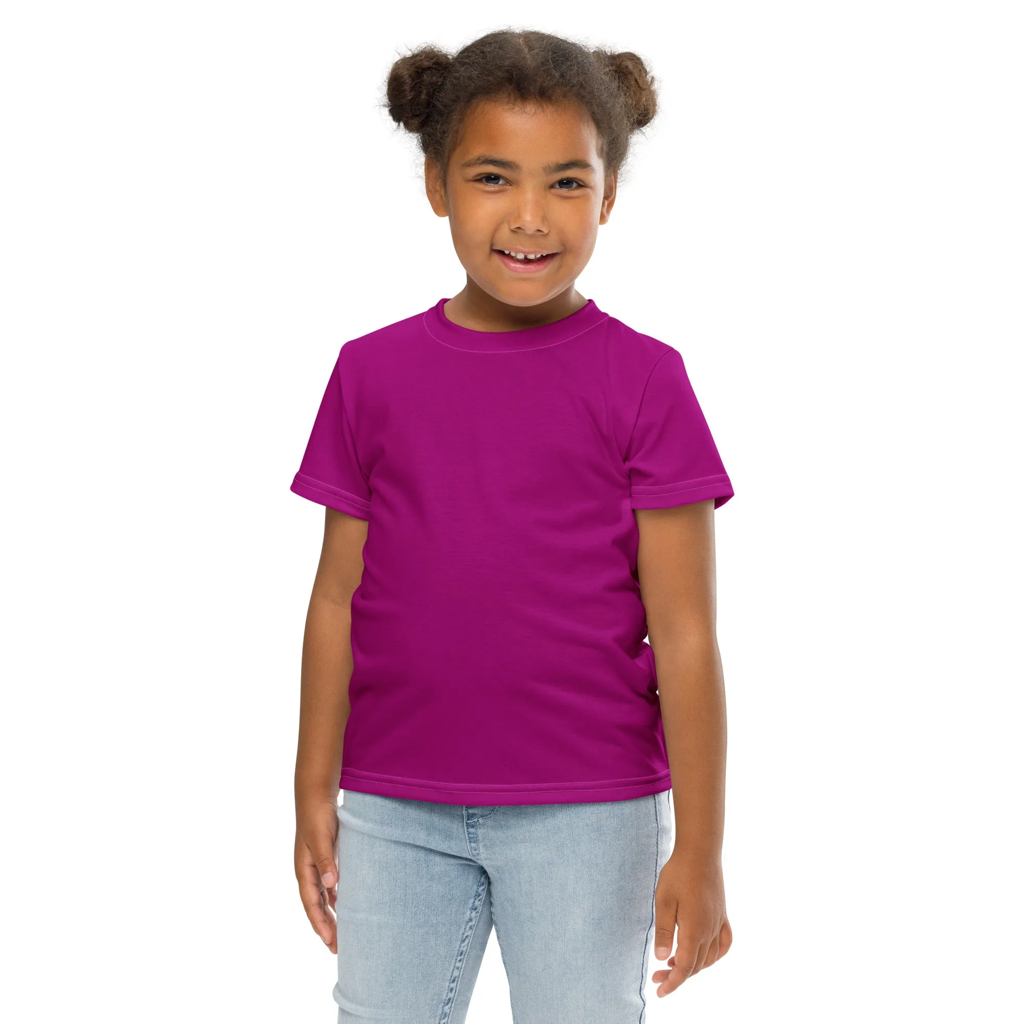 Easy-to-Wear Style: Girls Short Sleeve Solid Color Rash Guard - Fresh Eggplant