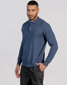 ESSENTIAL LONG SLEEVE KNITTED POLO TOP - ROYAL BLUE