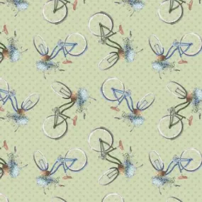 Fabric Green Bike Toss # 17755-724 from Bohemian Blue Collection by Lisa Audit for Wilmington prints,