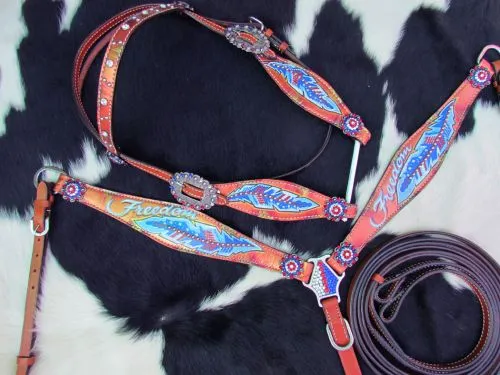 Freedom Painted Feather Headstall Set