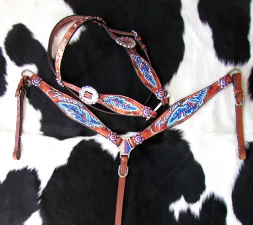 Freedom Painted Feather Headstall Set