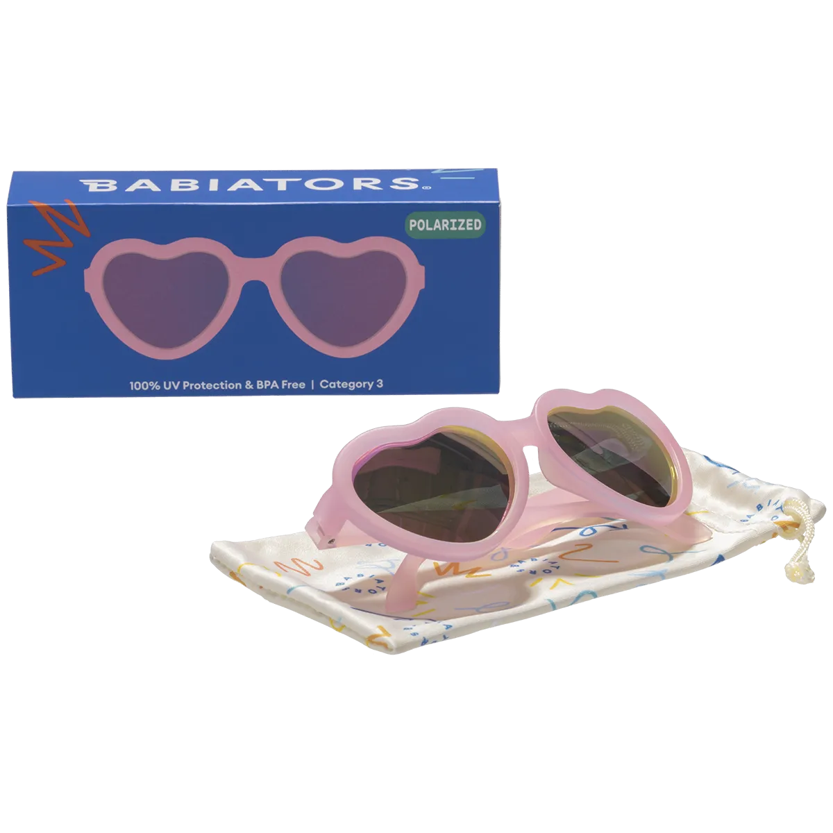 Frosted Pink Heart | Purple Polarized Mirrored Lenses by Babiators Sunglasses