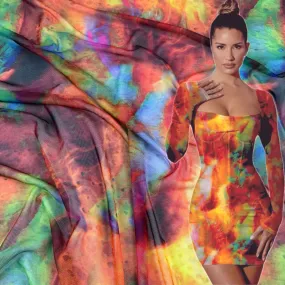 FS1247 Enchanted Rainbow Tie Dye Print Jersey Stretch Power Mesh Fabric