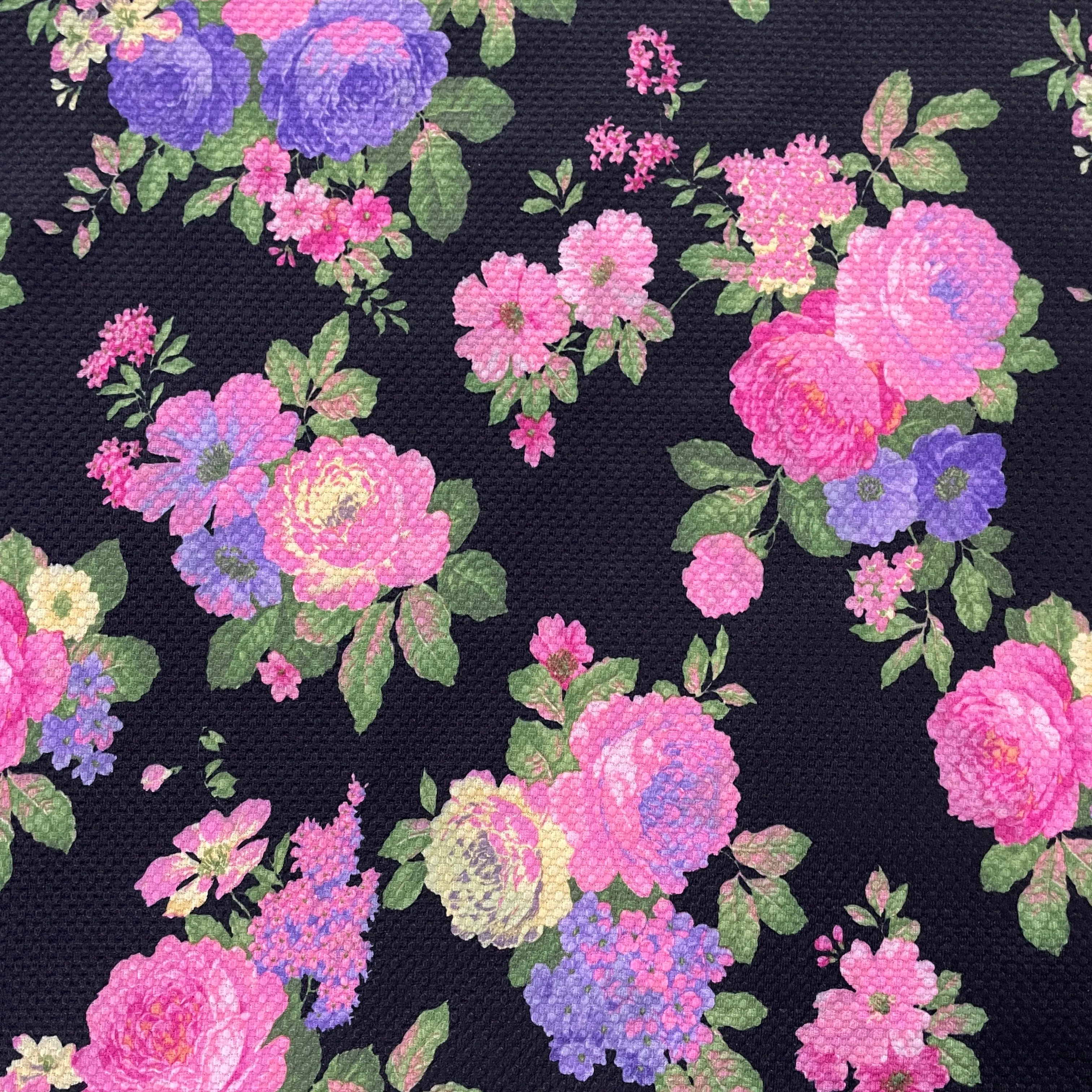 FS973 Pink Purple Rose Floral Square Jacquard Knit Fabric